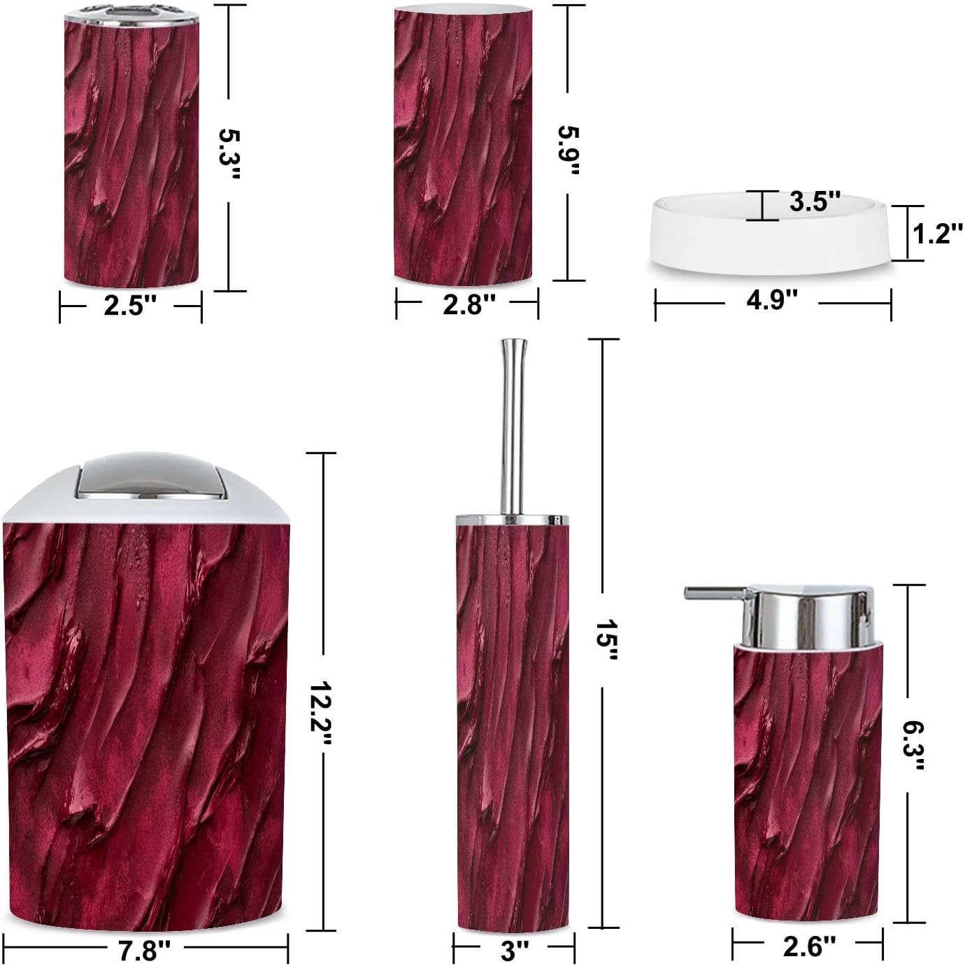 6 Piece Red Burgundy Bathroom Accessories Set
