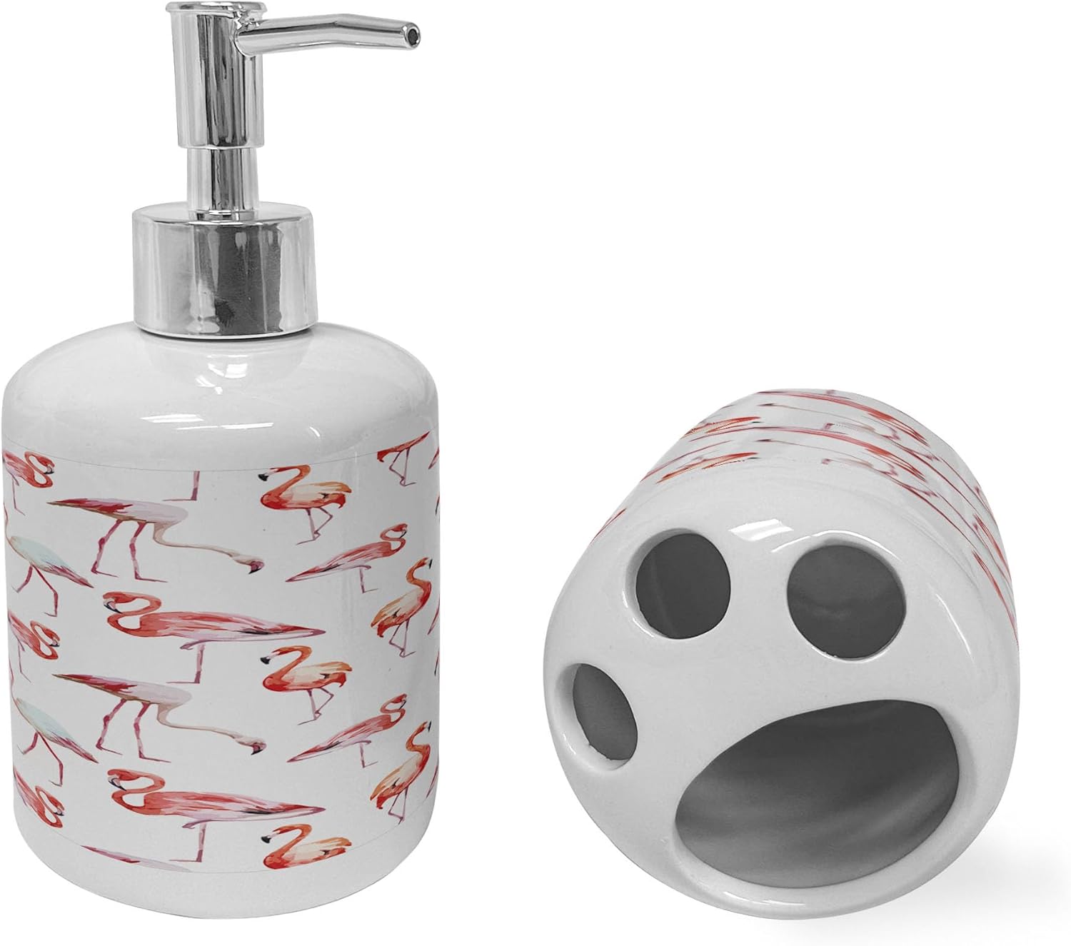 Ambesonne Flamingo Soap Dispenser Toothbrush Holder Set Pale Pink Coral