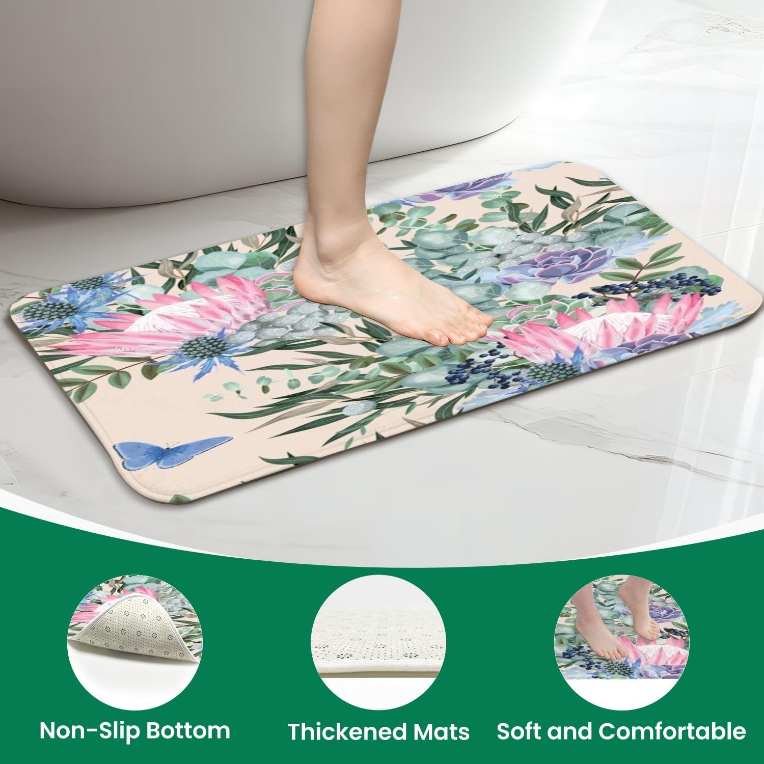 JCOOKLOFTS 4 Piece Shower Curtain Set with Rugs and Mat 1