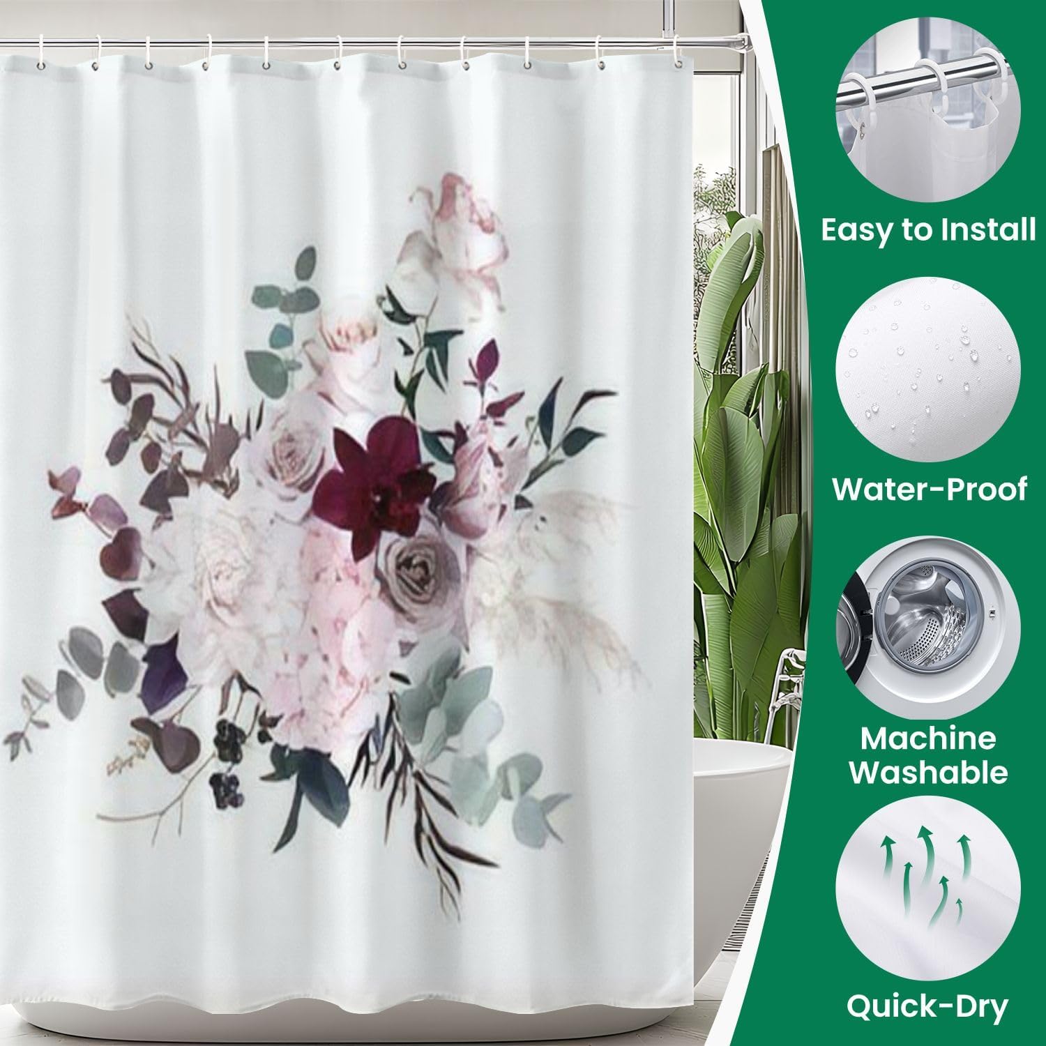 4 Pieces Dusty Pink Shower Curtain Set with Non-Slip Rugs