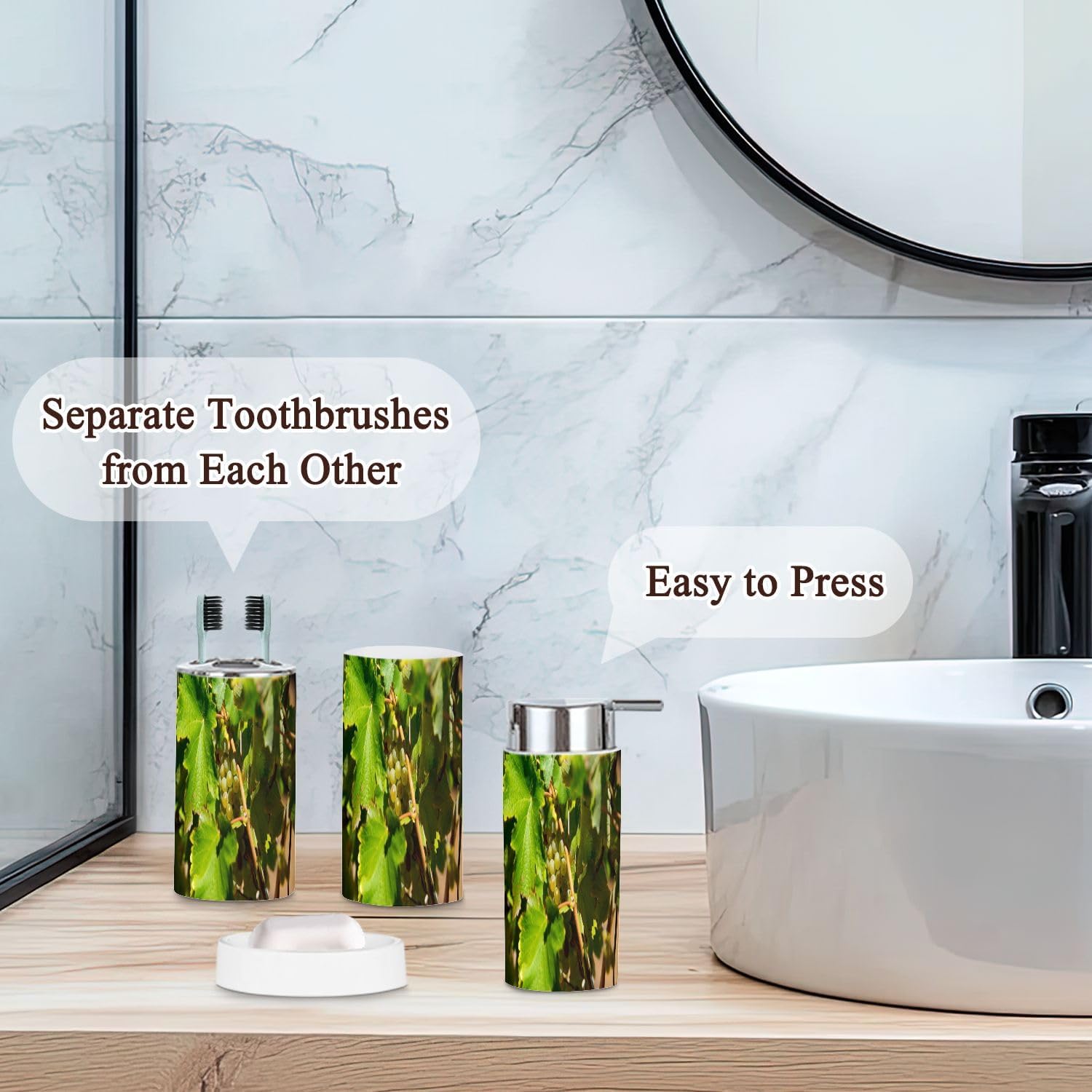 6 Piece Bathroom Accessories Set in Ripe White Grapes