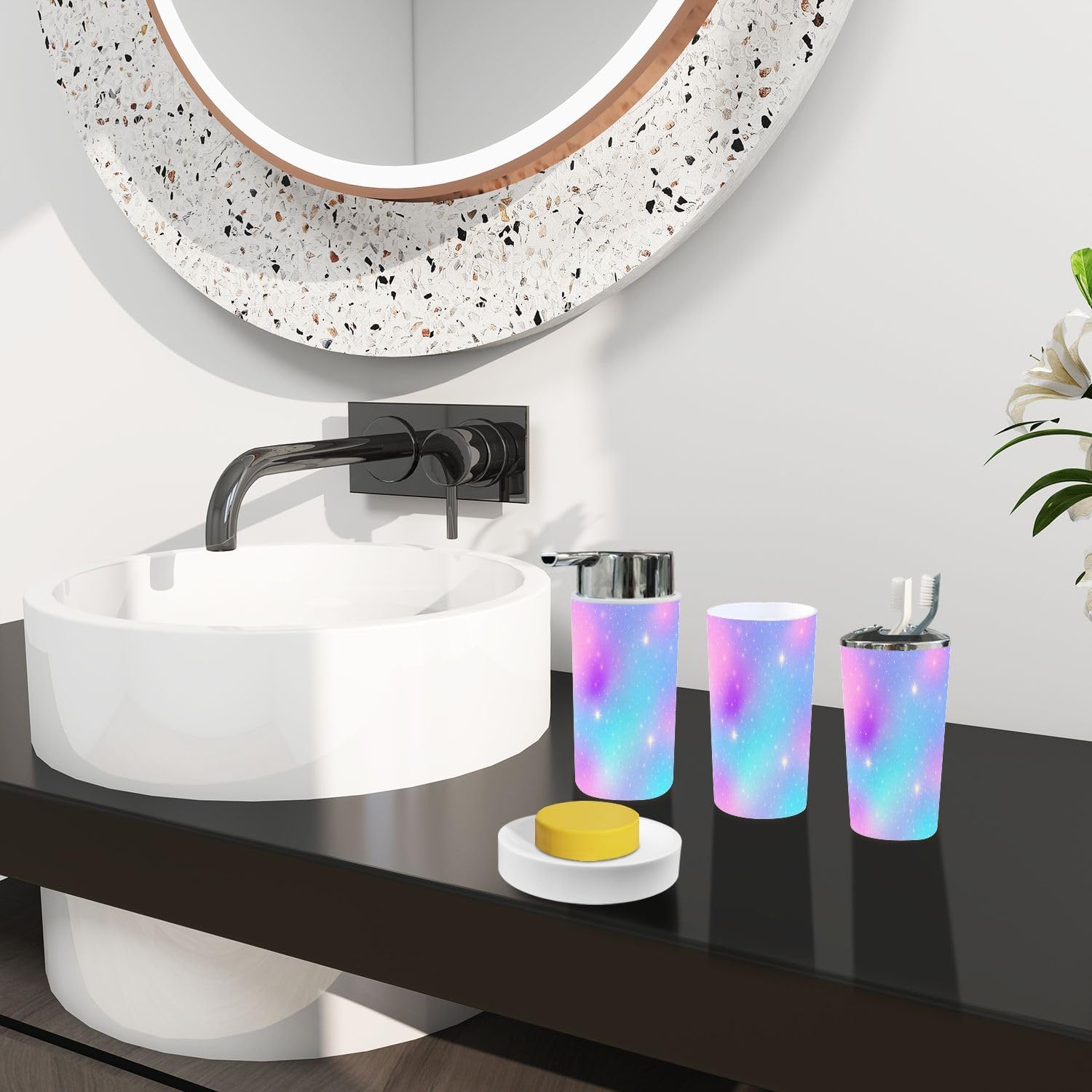Boho Holographic Bathroom Accessory Set 6 Piece 1