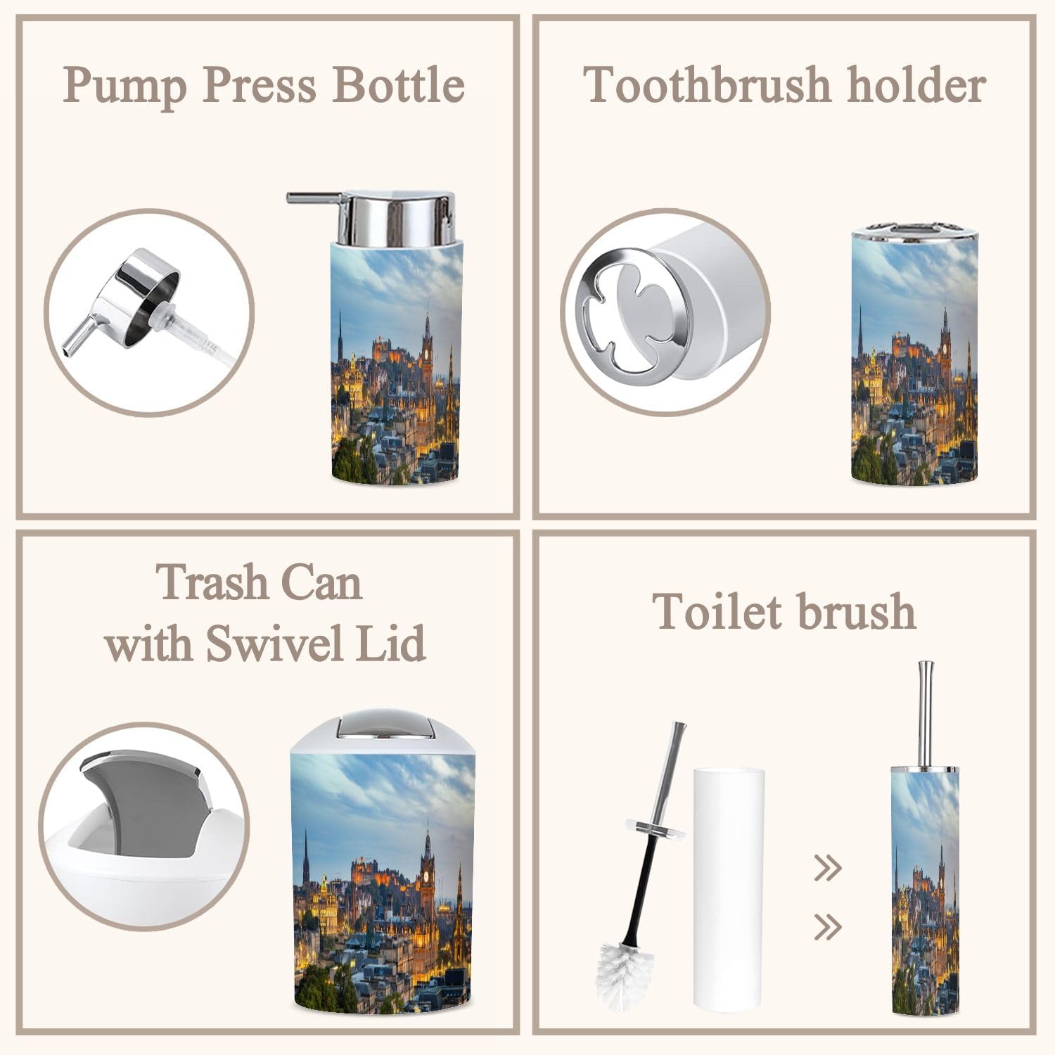 Edinburgh Skyline Bathroom Accessories Set of 6
