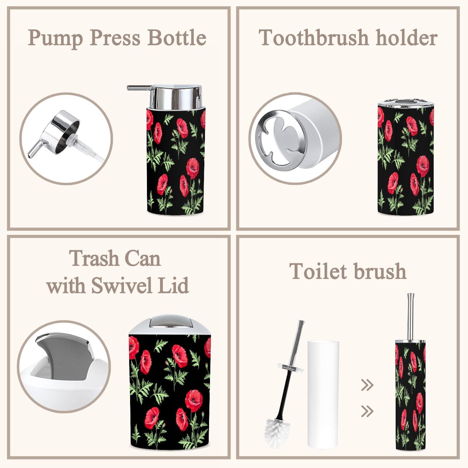 6 Piece Boho Bathroom Accessories Set with Flowers 1