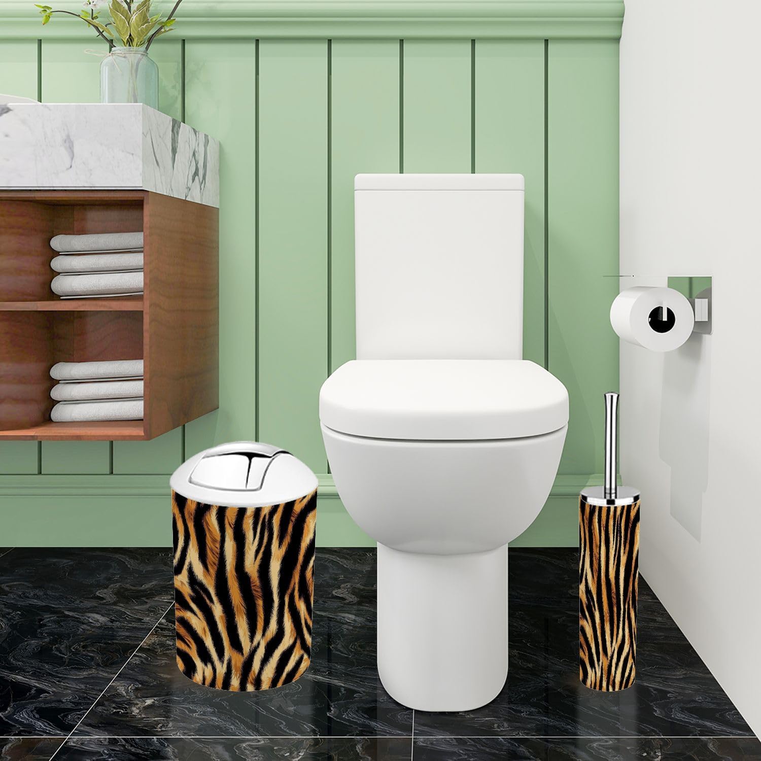 TRANQDEHOM 6-Piece Boho Tiger Skin Pattern Bathroom Accessory Set
