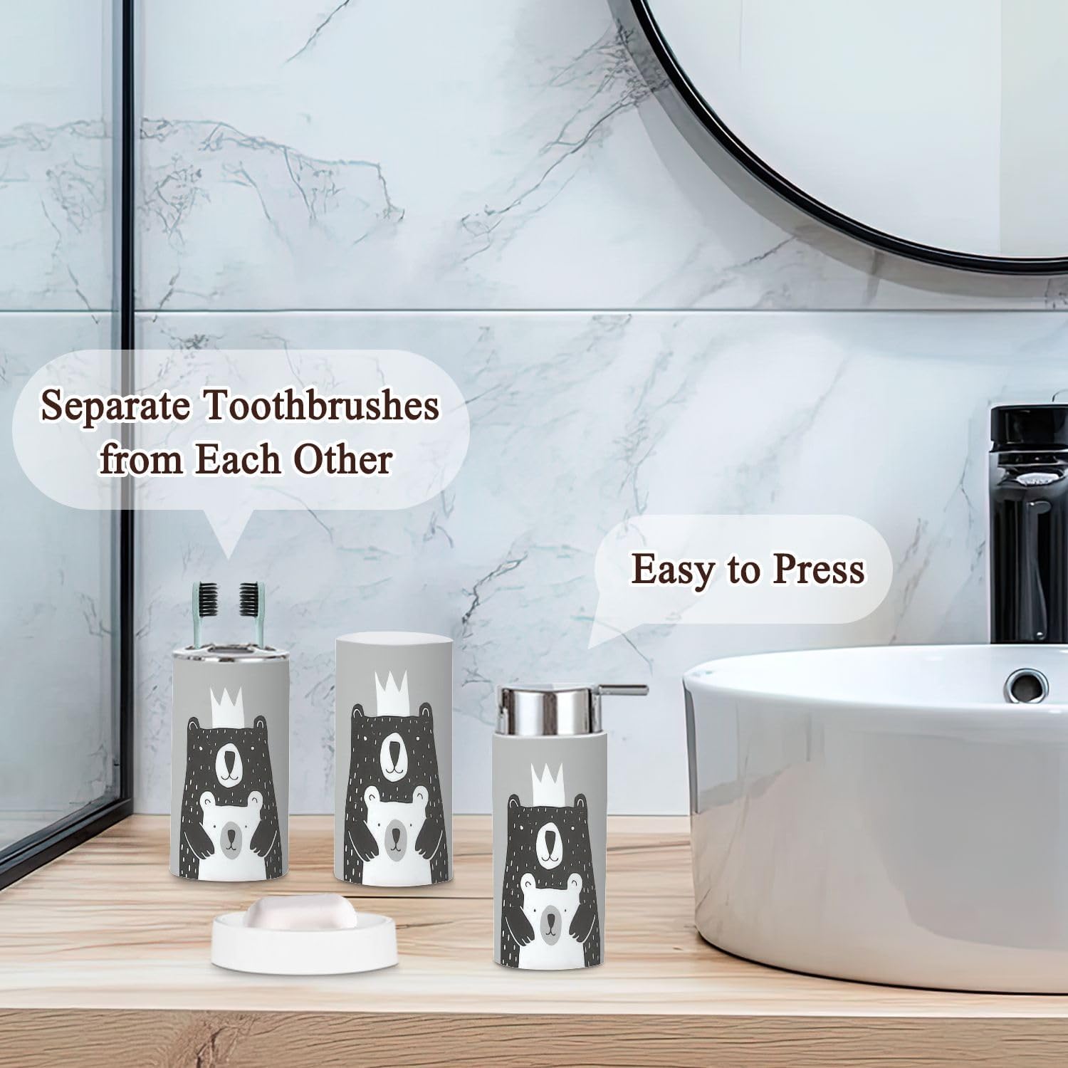 Bathroom Accessories Set 6 Pcs Big Bear Little Baby Bear Design