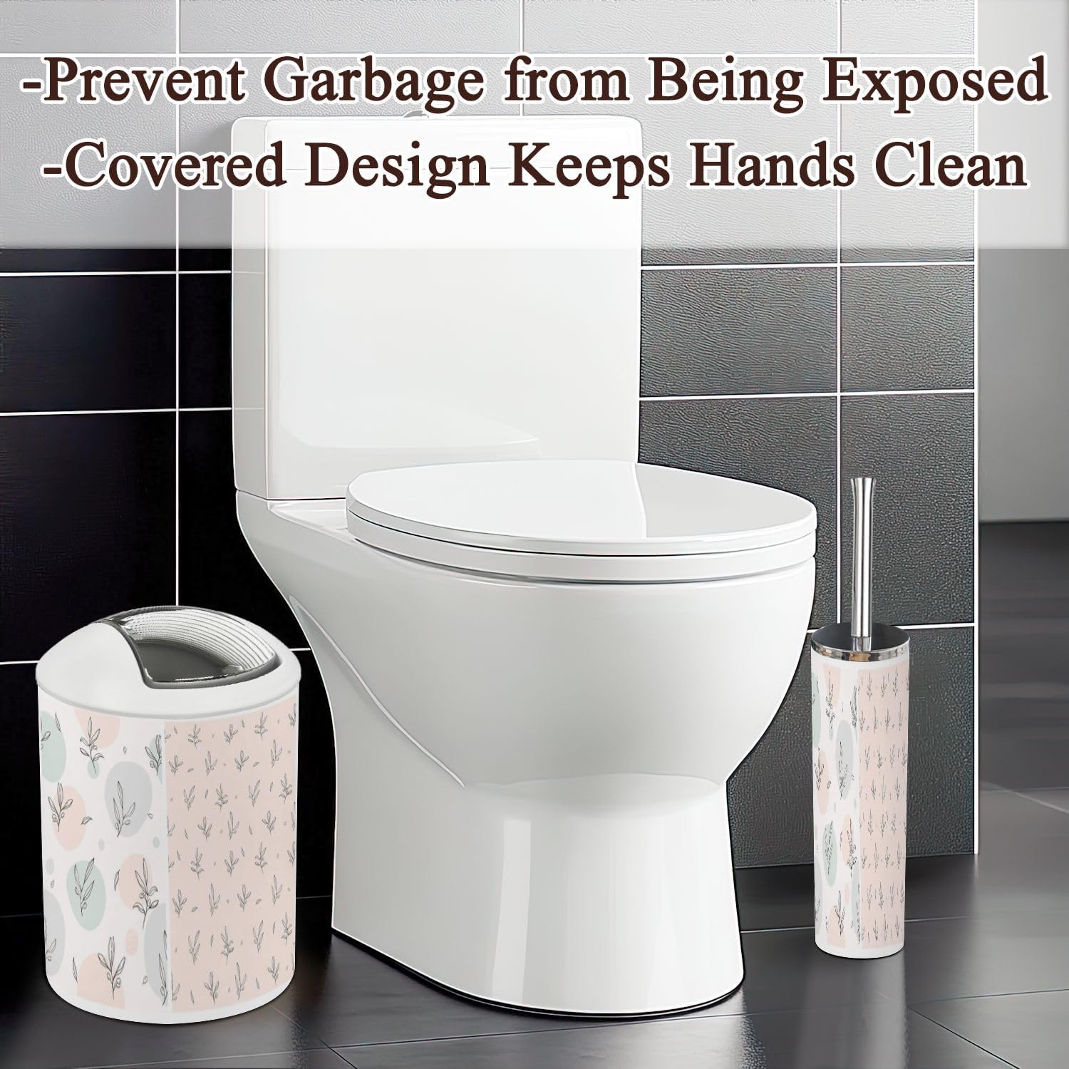 6 Piece Boho Bathroom Accessories Set with Hand Drawn Floral Design