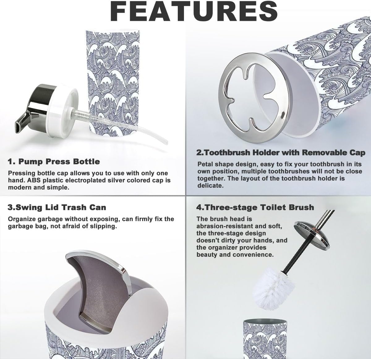 Bathroom Accessories Set 6 Pcs Durable Modern Storage
