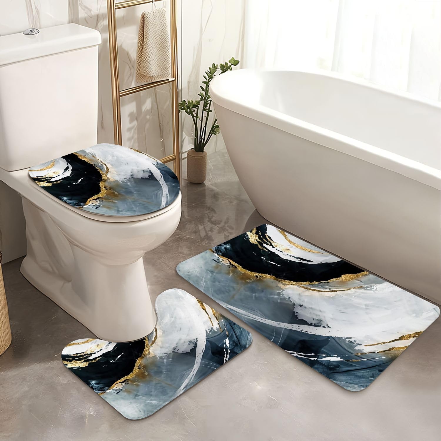 JCOOKLOFTS 4 Piece Shower Curtain Set with Rugs and Mat