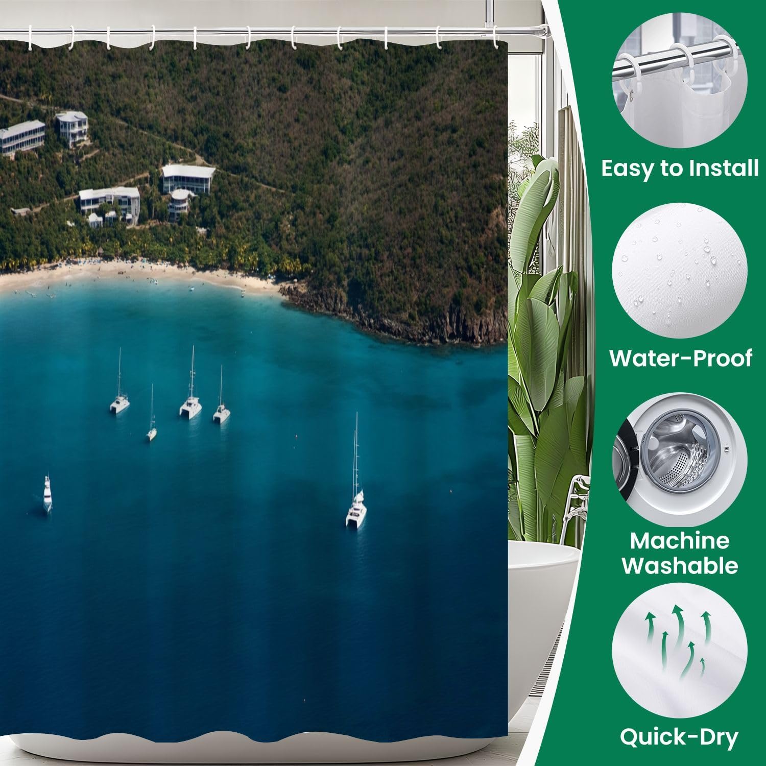 4 Piece Shower Curtain Set with Non-Slip Mats 1