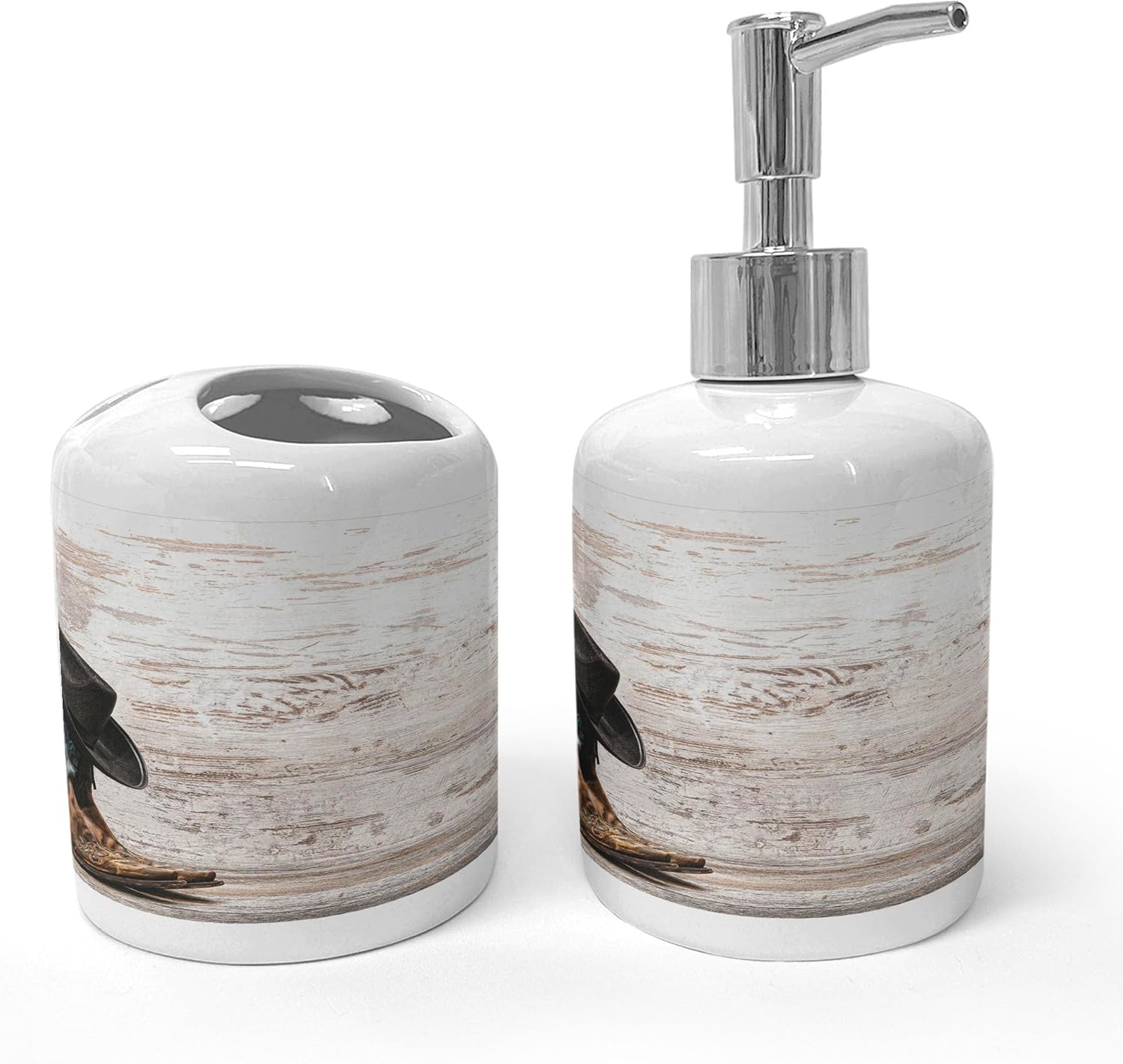 Ambesonne Ceramic Soap Toothbrush Holder Set - 2 Pcs Black Brown