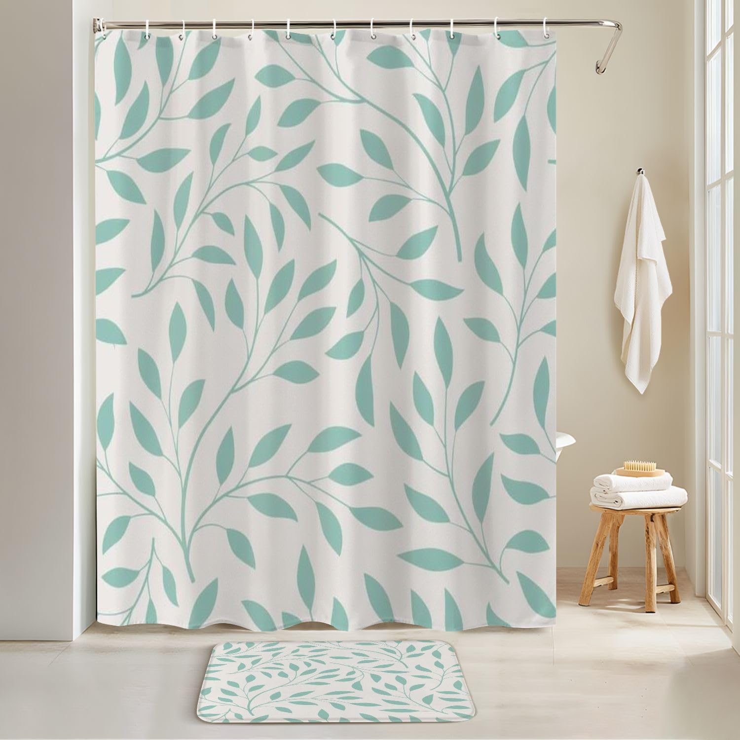 4 Pieces Shower Curtain Set with Rugs and Mats
