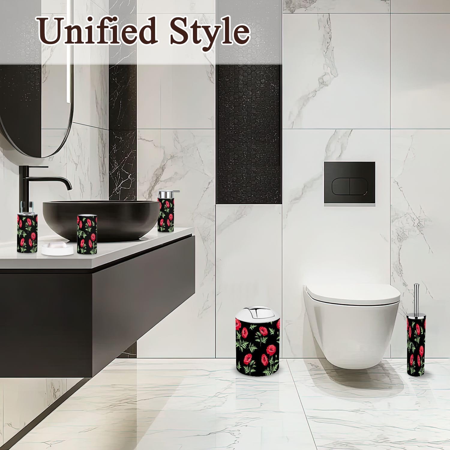 6 Piece Boho Bathroom Accessories Set with Flowers 1
