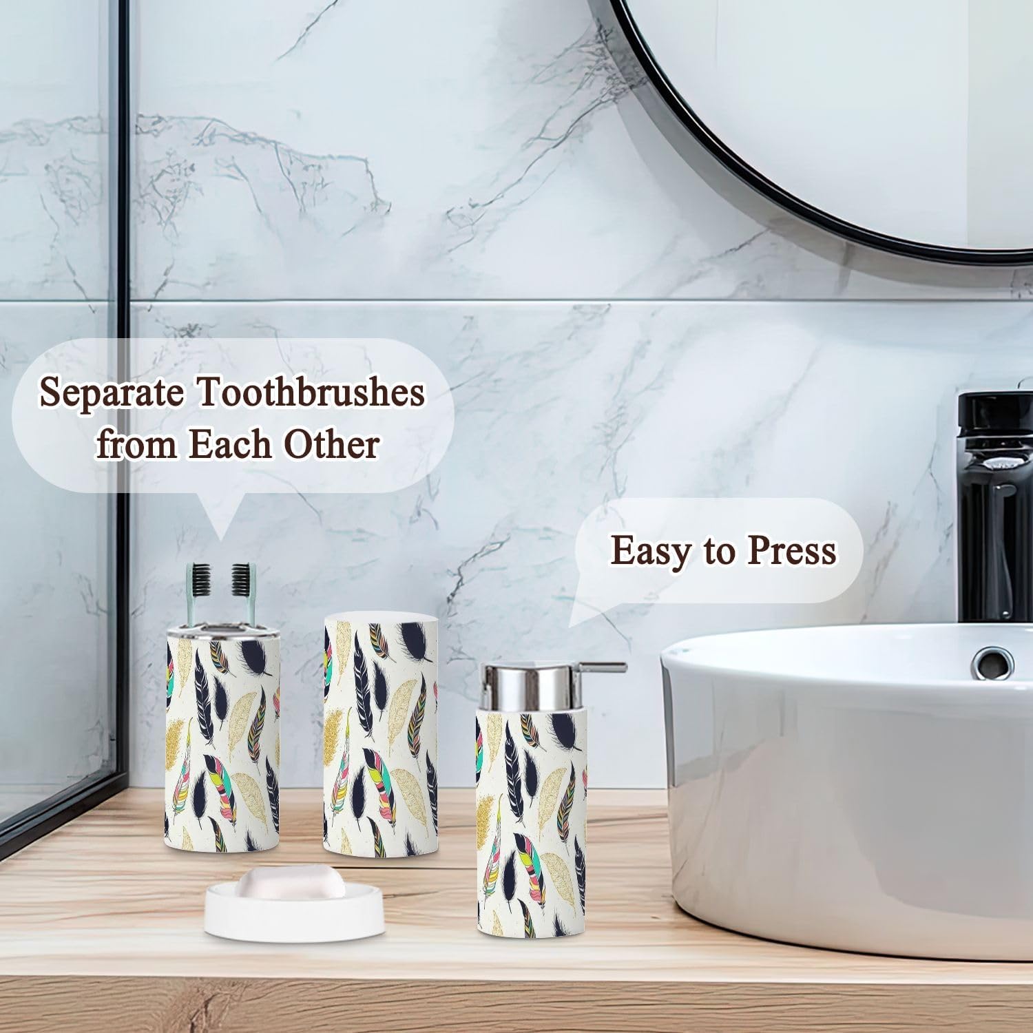 Bathroom Accessories Set 6 Pcs Feather Tribal Design