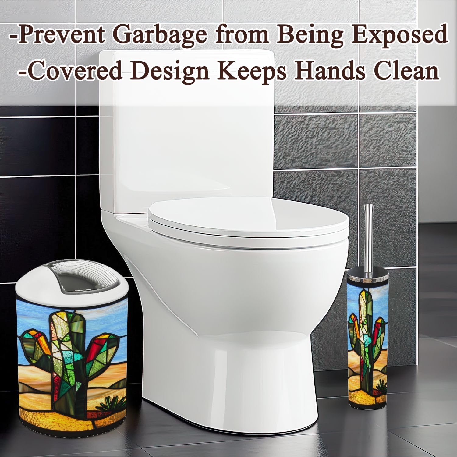 6 Piece Bathroom Accessories Set Stained Glass Cactus Decor