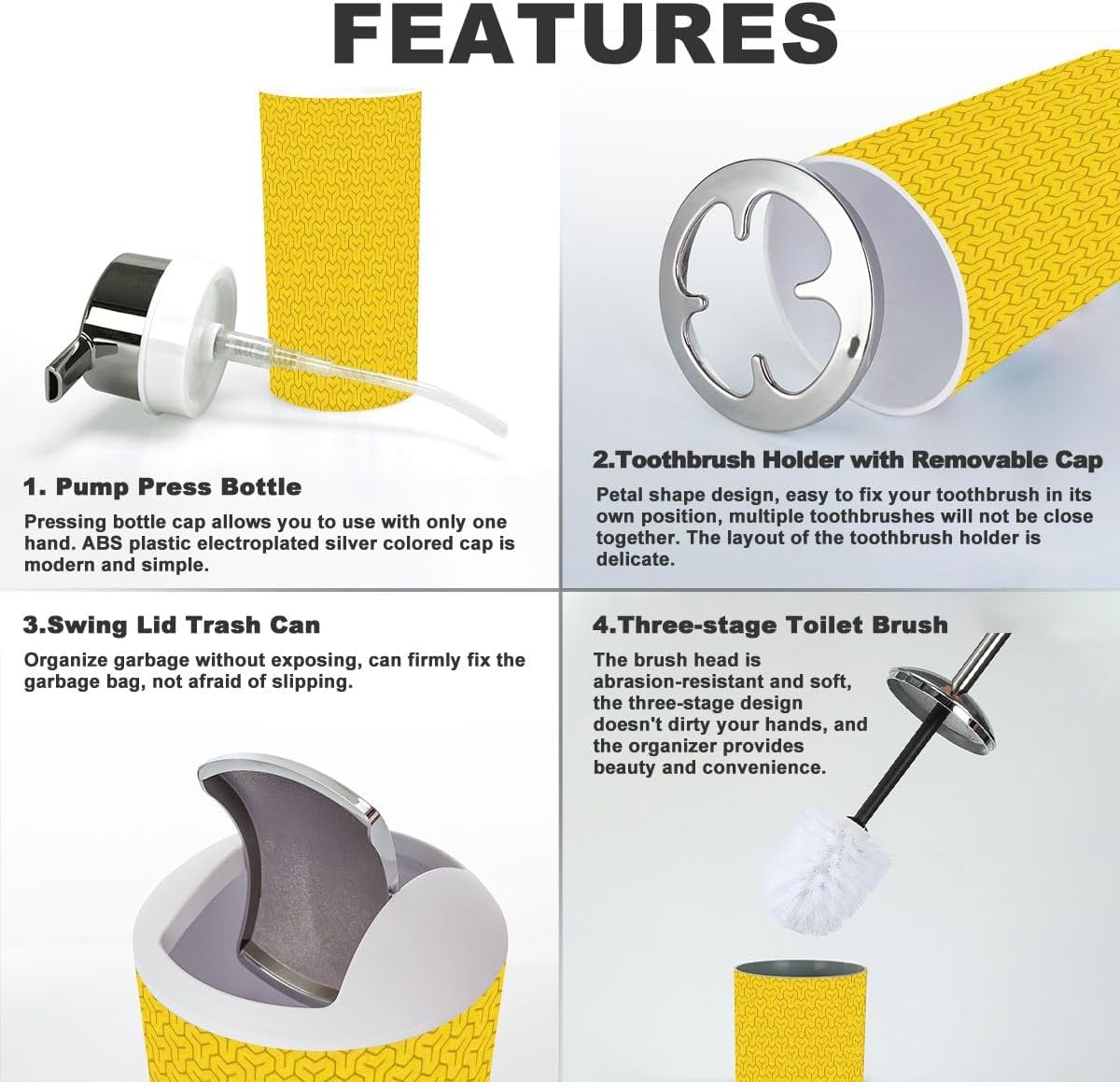 6 Pcs Golden Bathroom Accessories Set with Trash Can