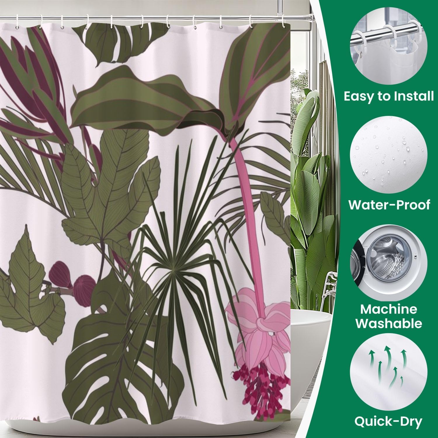 JCOOKLOFTS 4-Piece Shower Curtain Set with Rugs and Mats 1