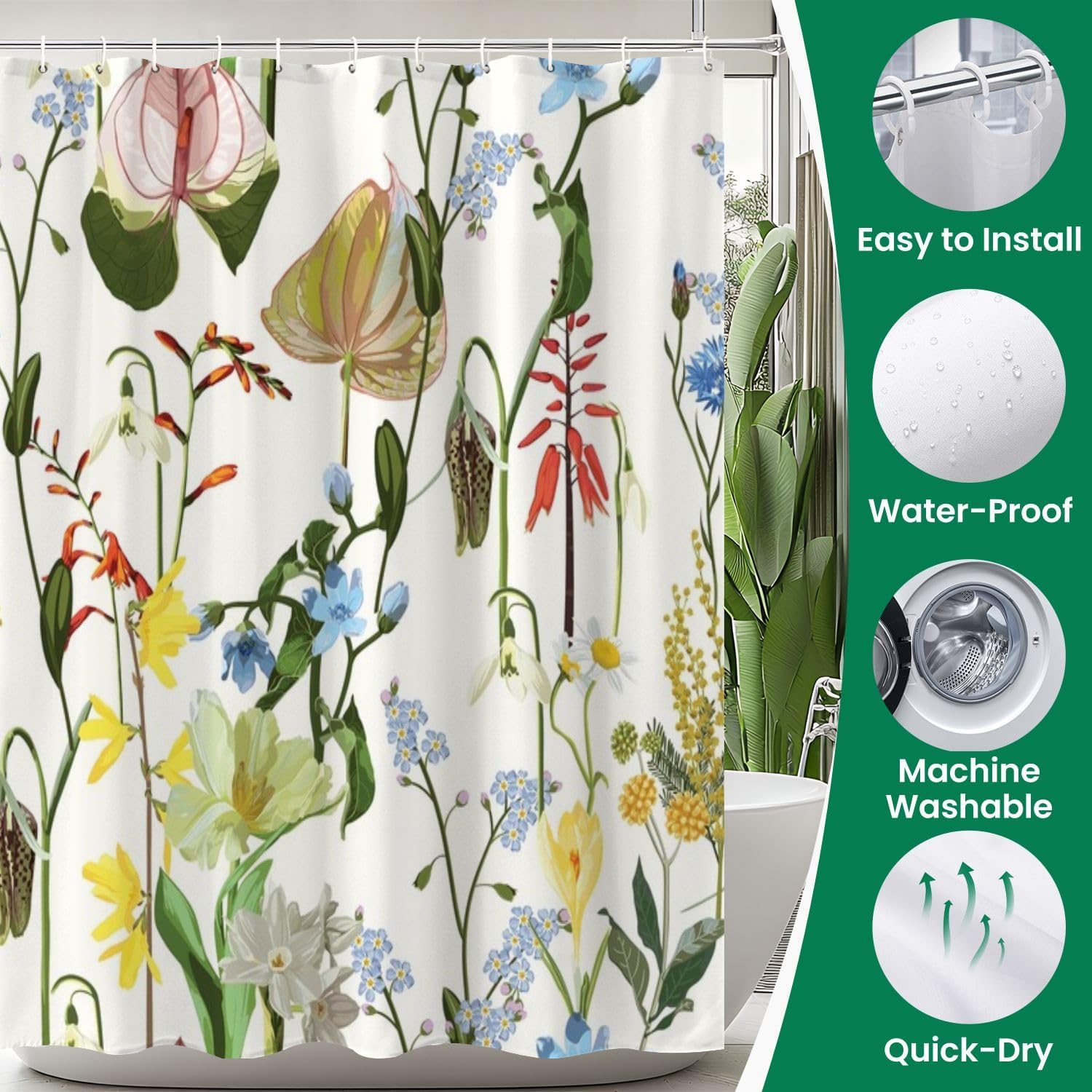 4 Piece Shower Curtain Set with Rugs Mats and Non-Slip Design 1