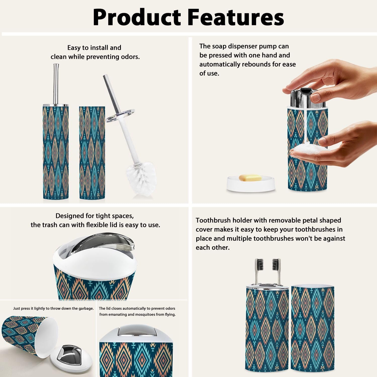Boho Bathroom Accessory Set 6 Piece Modern Design