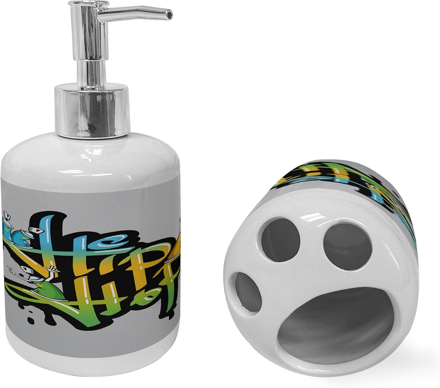 Ambesonne Graffiti Soap Dispenser Toothbrush Holder Set 2 Pcs Pale Taupe