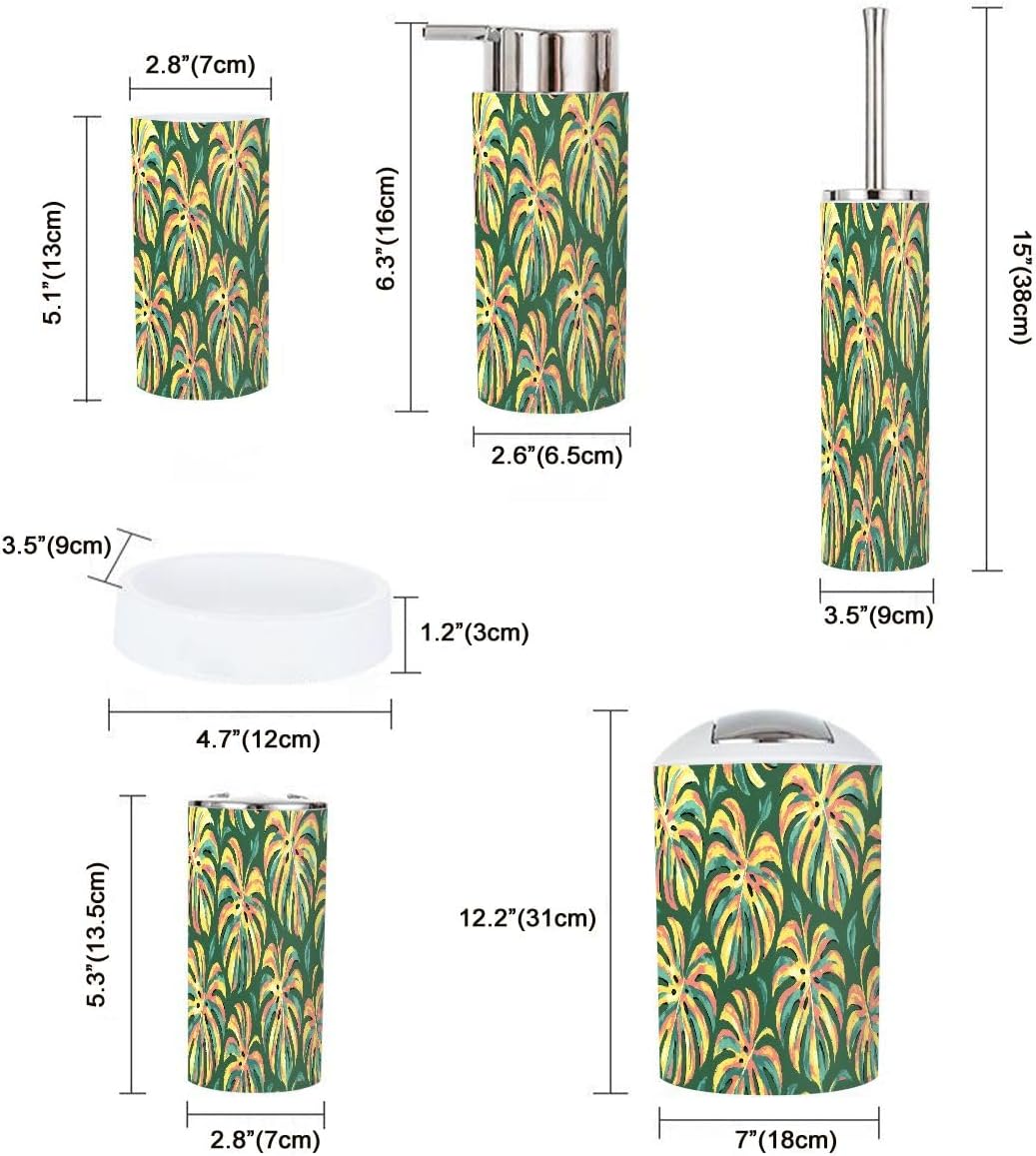 Boho Flower Leaf Bathroom Accessory Set 6 Piece