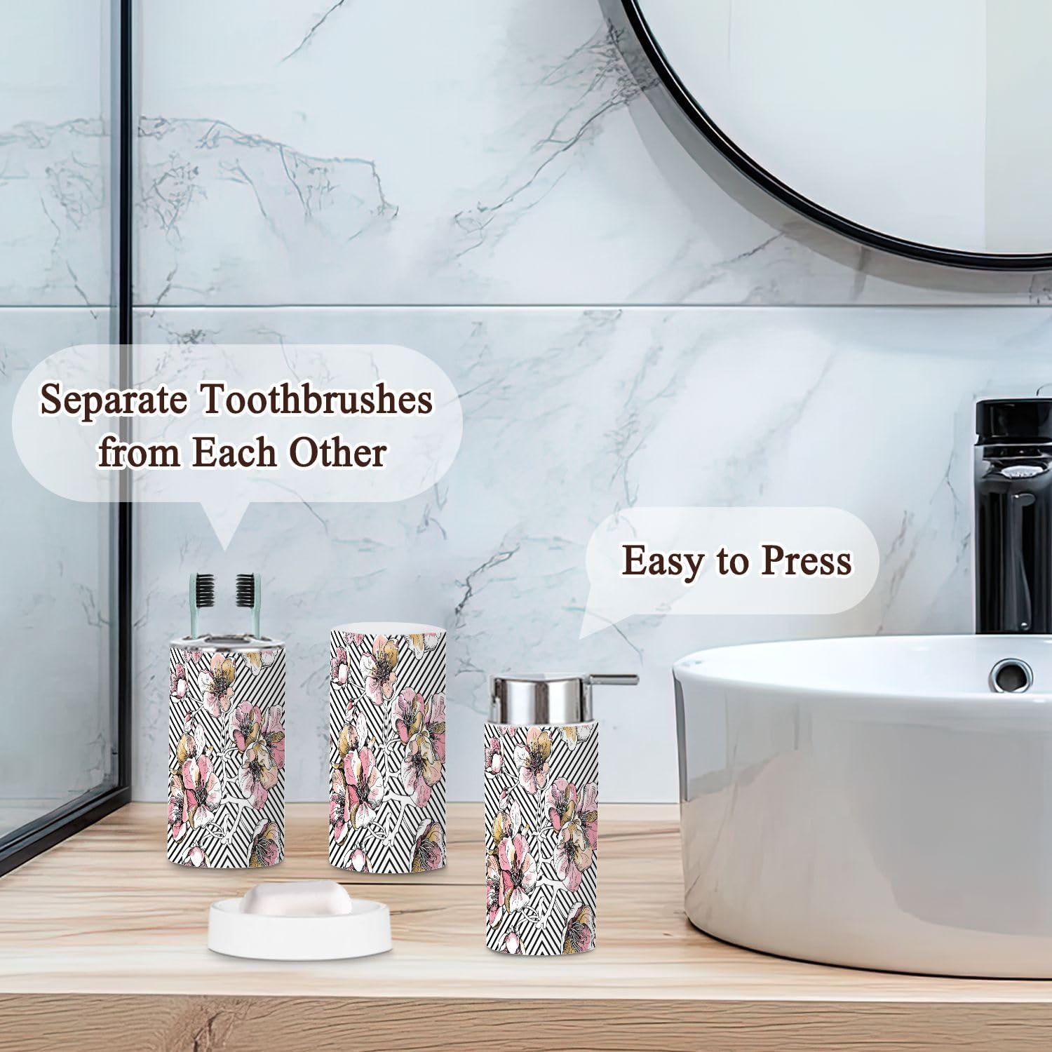 6 Pcs Bathroom Accessories Set in Soft Pink
