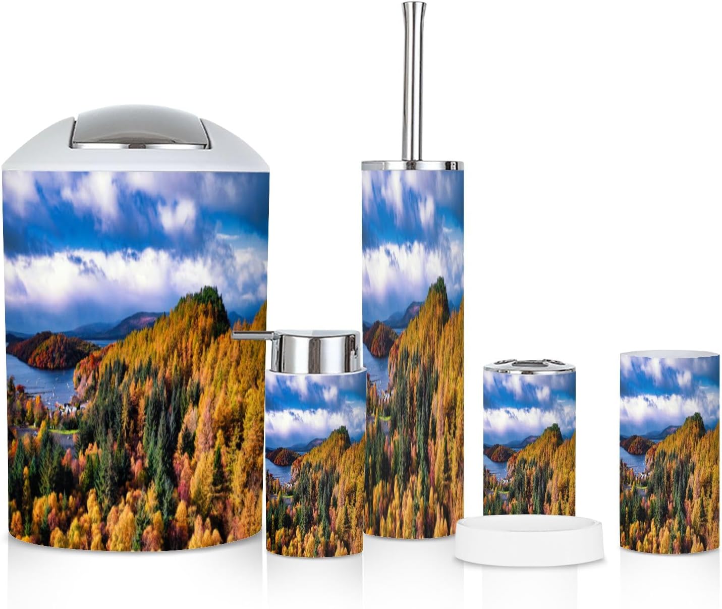 6 Piece Boho Bathroom Accessories Set with Scottish Highlands Design