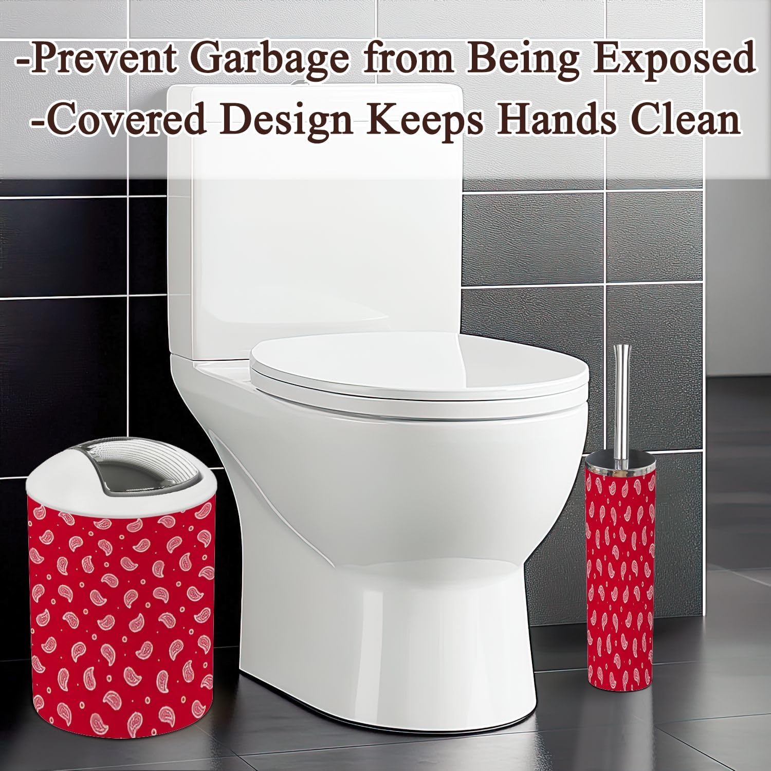 Bathroom Accessories Set 6 Pcs Red Bandana Pattern 1