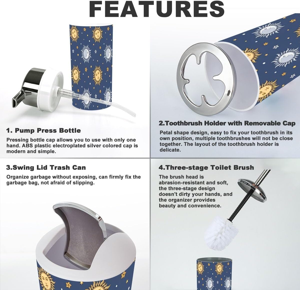 Bathroom Accessories Set 6 Pcs Moon Sun Stars