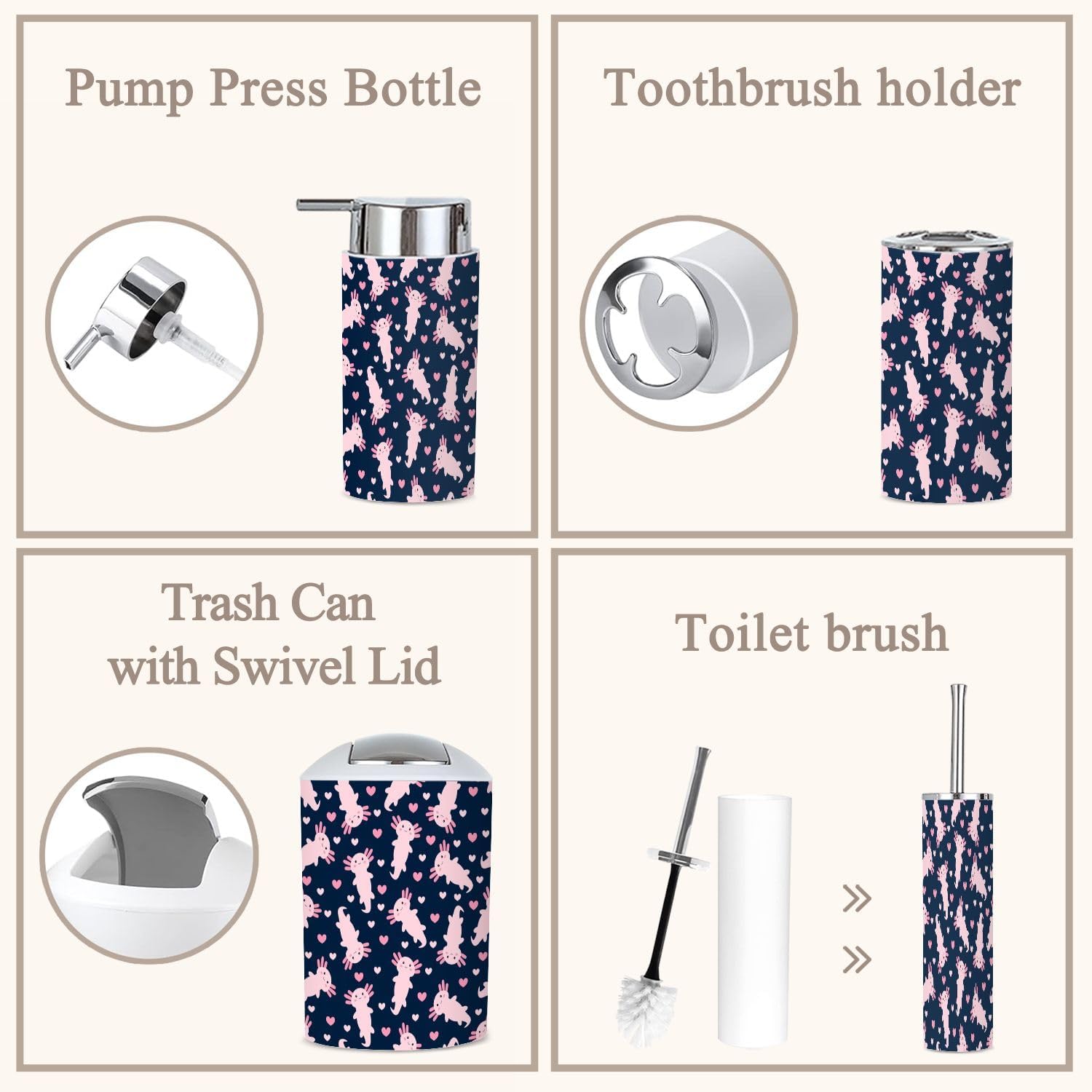 6 Piece Axolotl Bathroom Accessories Set 1