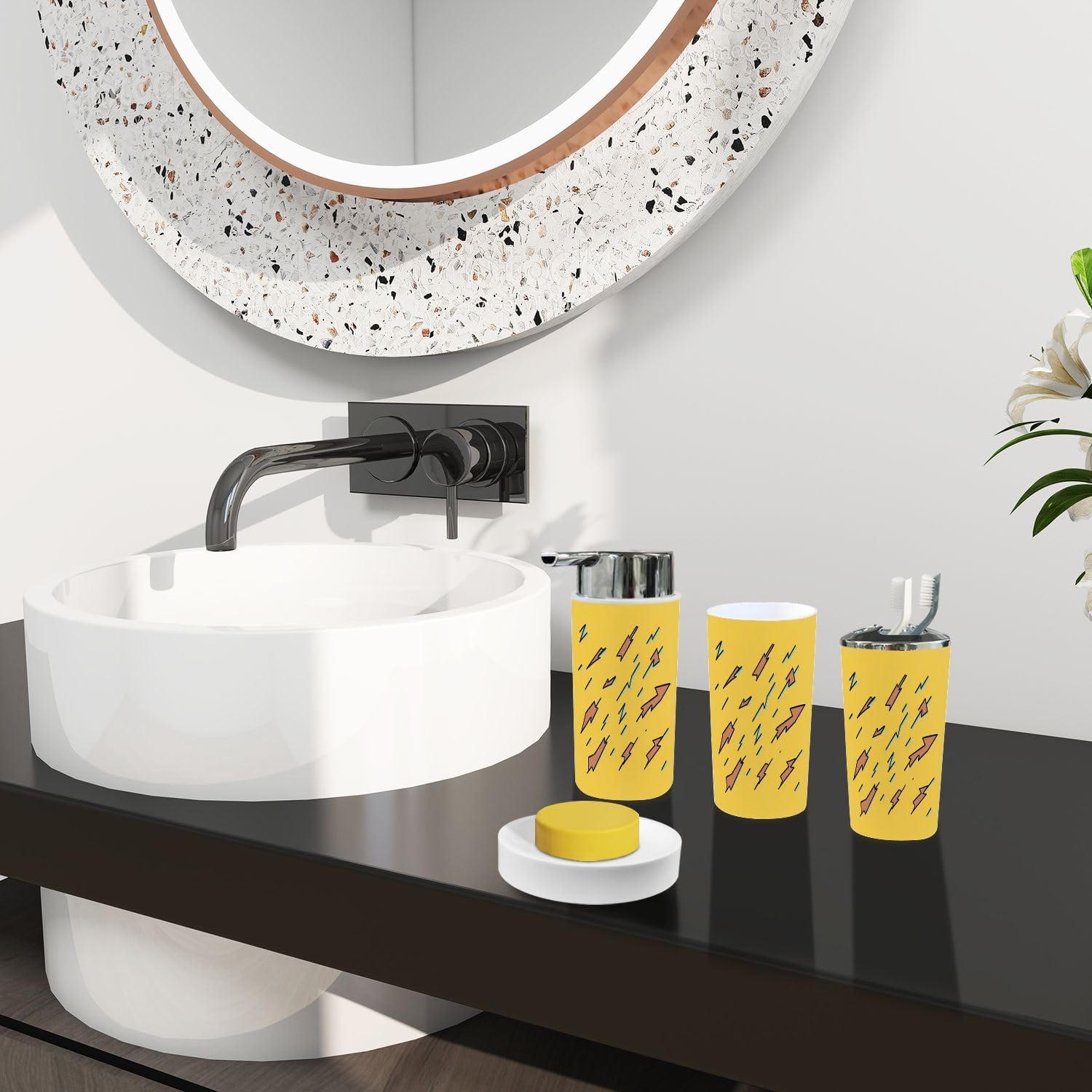 Boho Yellow Bathroom Accessory Set 6 Piece