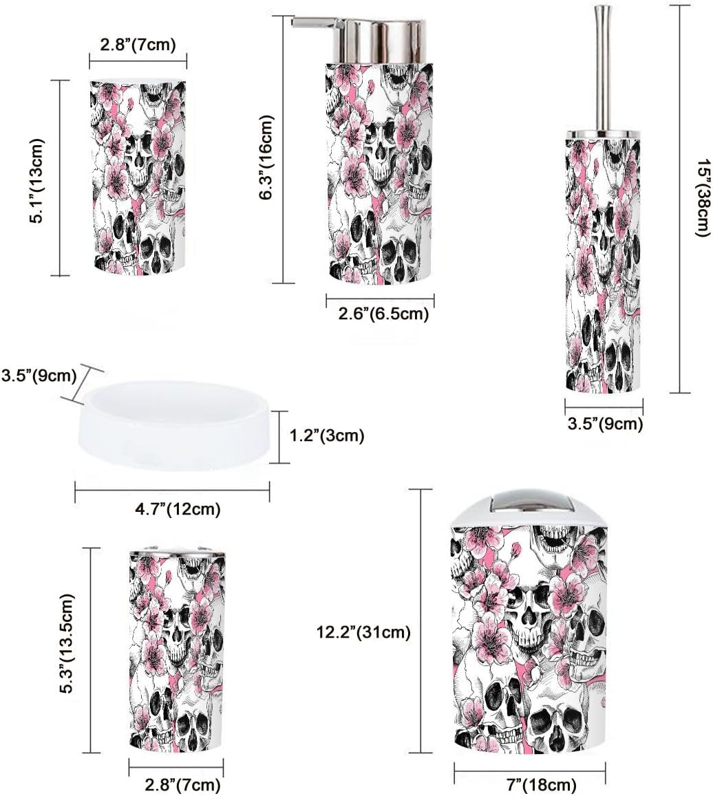 6 Pcs Bathroom Accessories Set Skull Flowers Toothbrush Holder Soap Dispenser