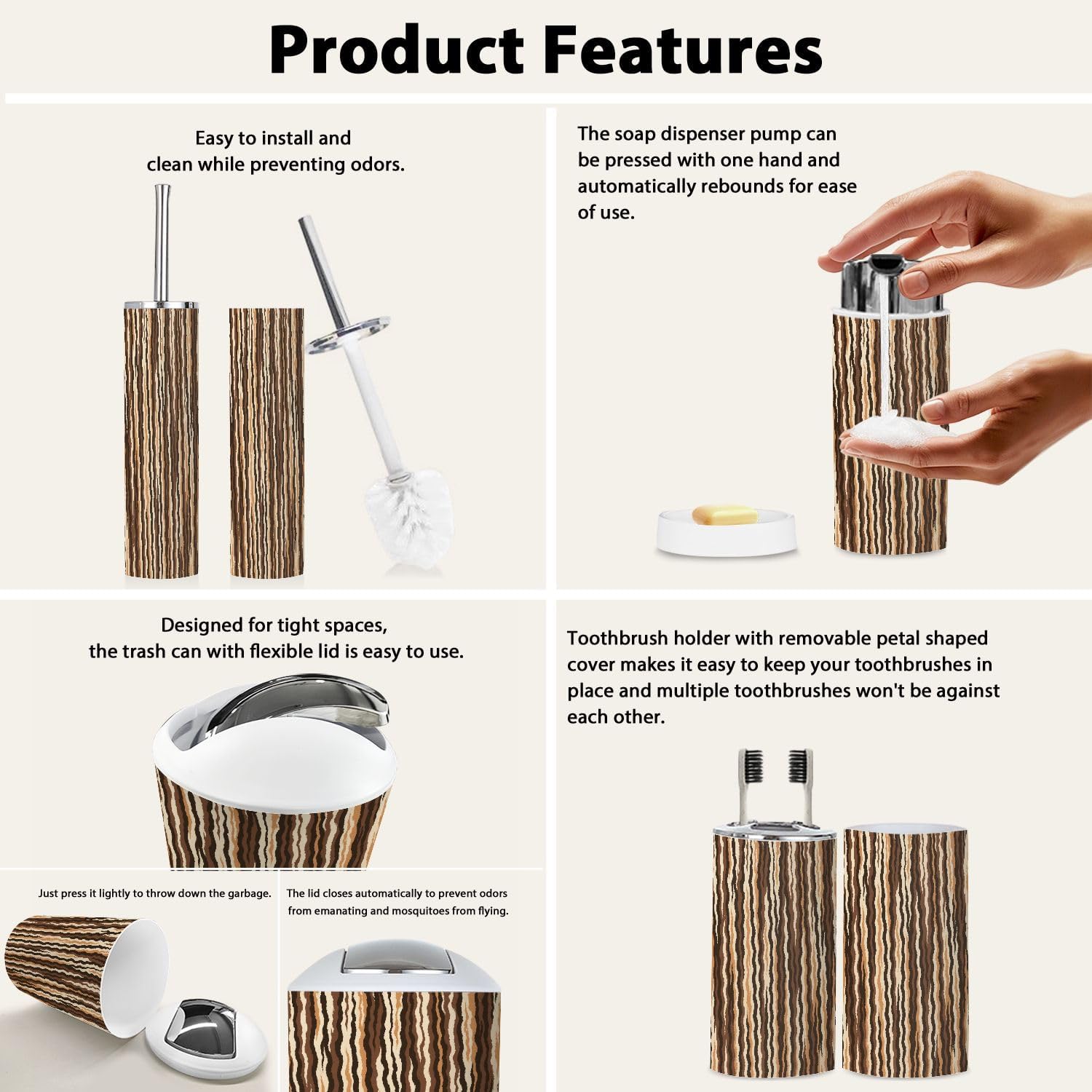 Boho Abstract Bathroom Accessory Set 6 Piece