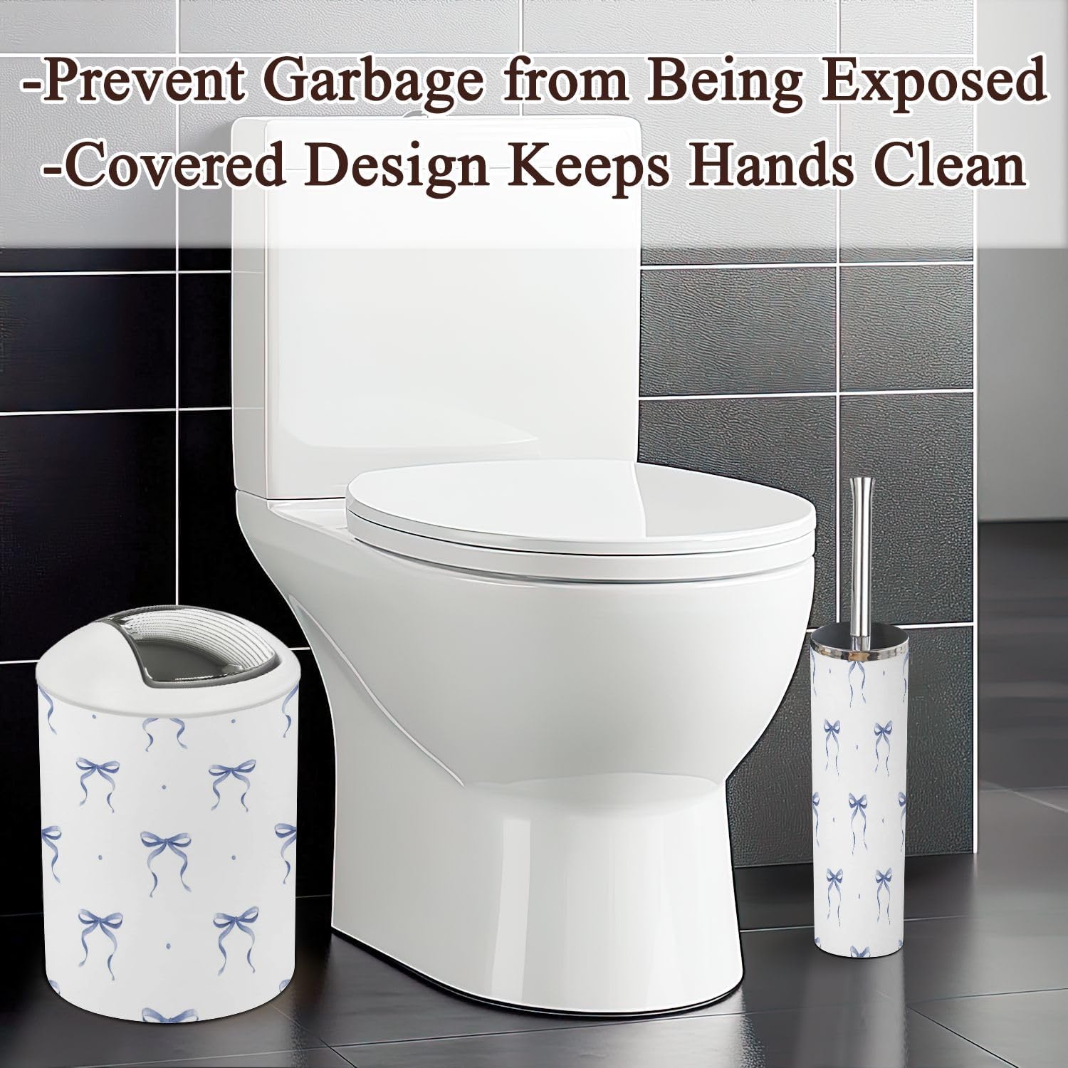 6 Piece Bathroom Accessories Set Soft Blue Boho Design