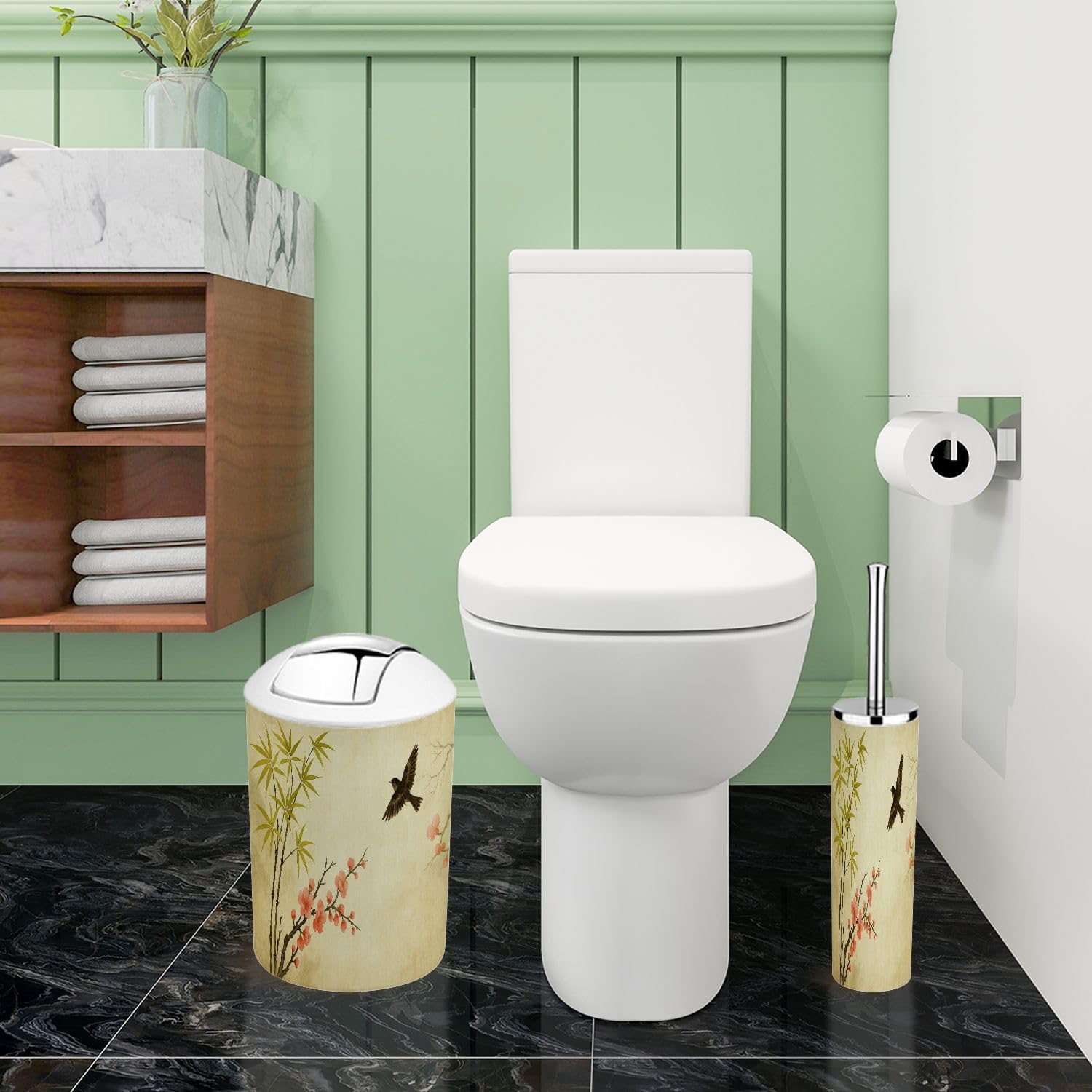 Boho Bathroom Accessory Set 6 Piece Bamboo Style