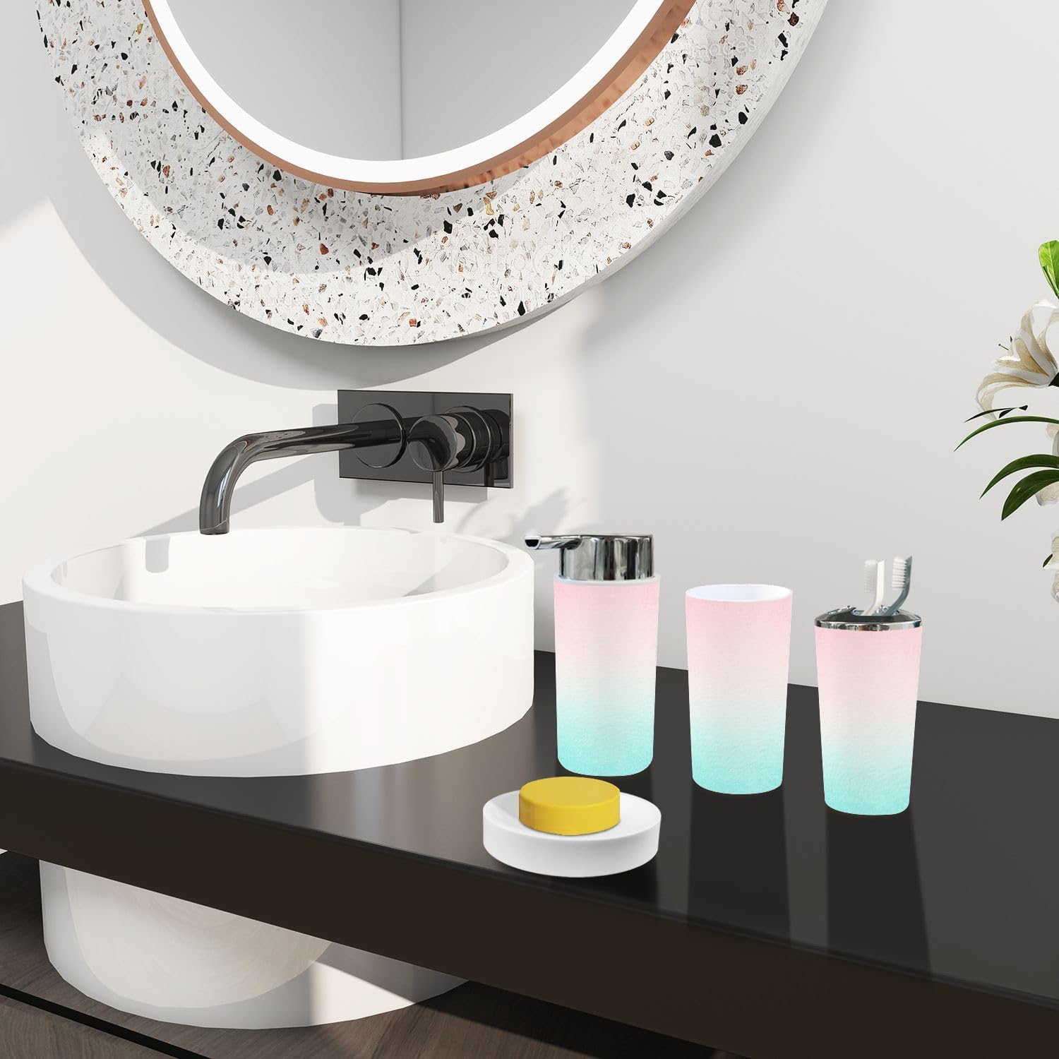Boho Pastel Bathroom Accessory Set 6 Piece 1