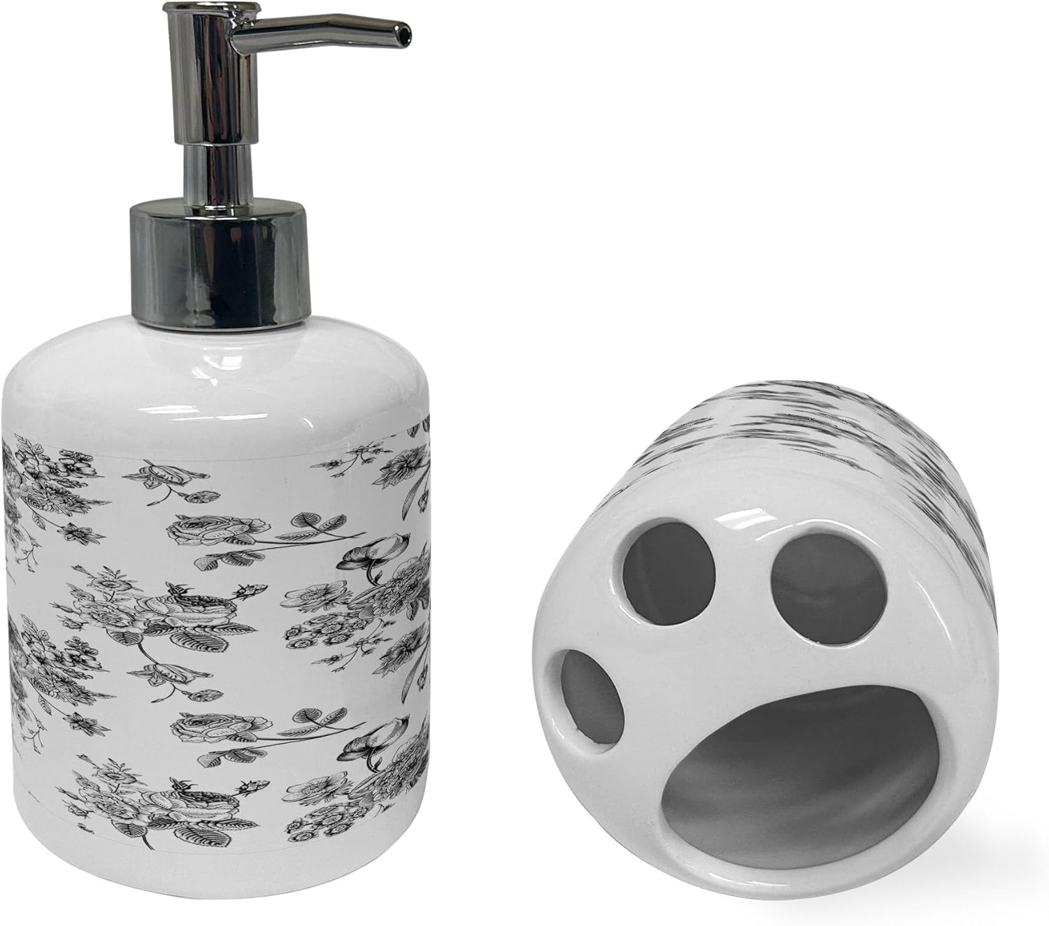 Ambesonne Black and White Soap Dispenser Toothbrush Holder Set 1