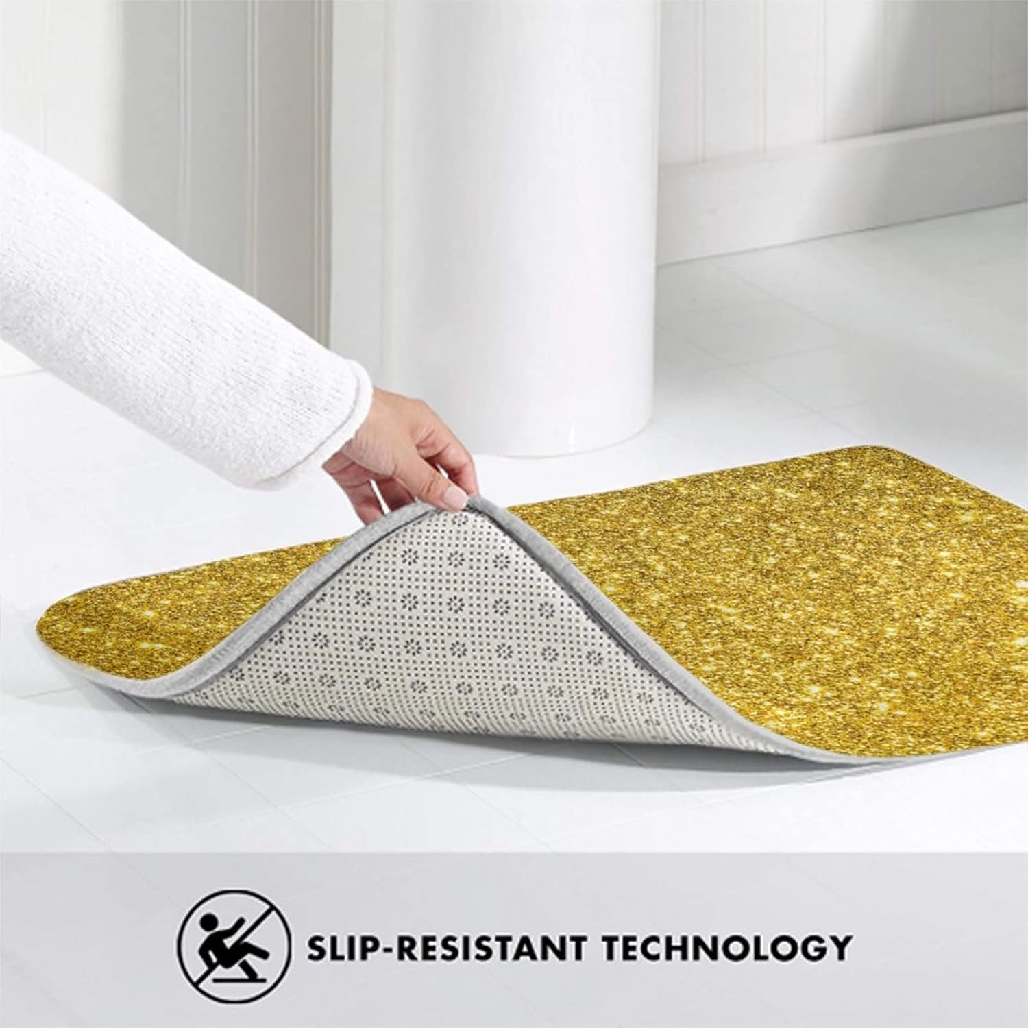 Meaudiwes Bathroom Rug 16x24 Inches Gold Bling Glitter Non-Slip