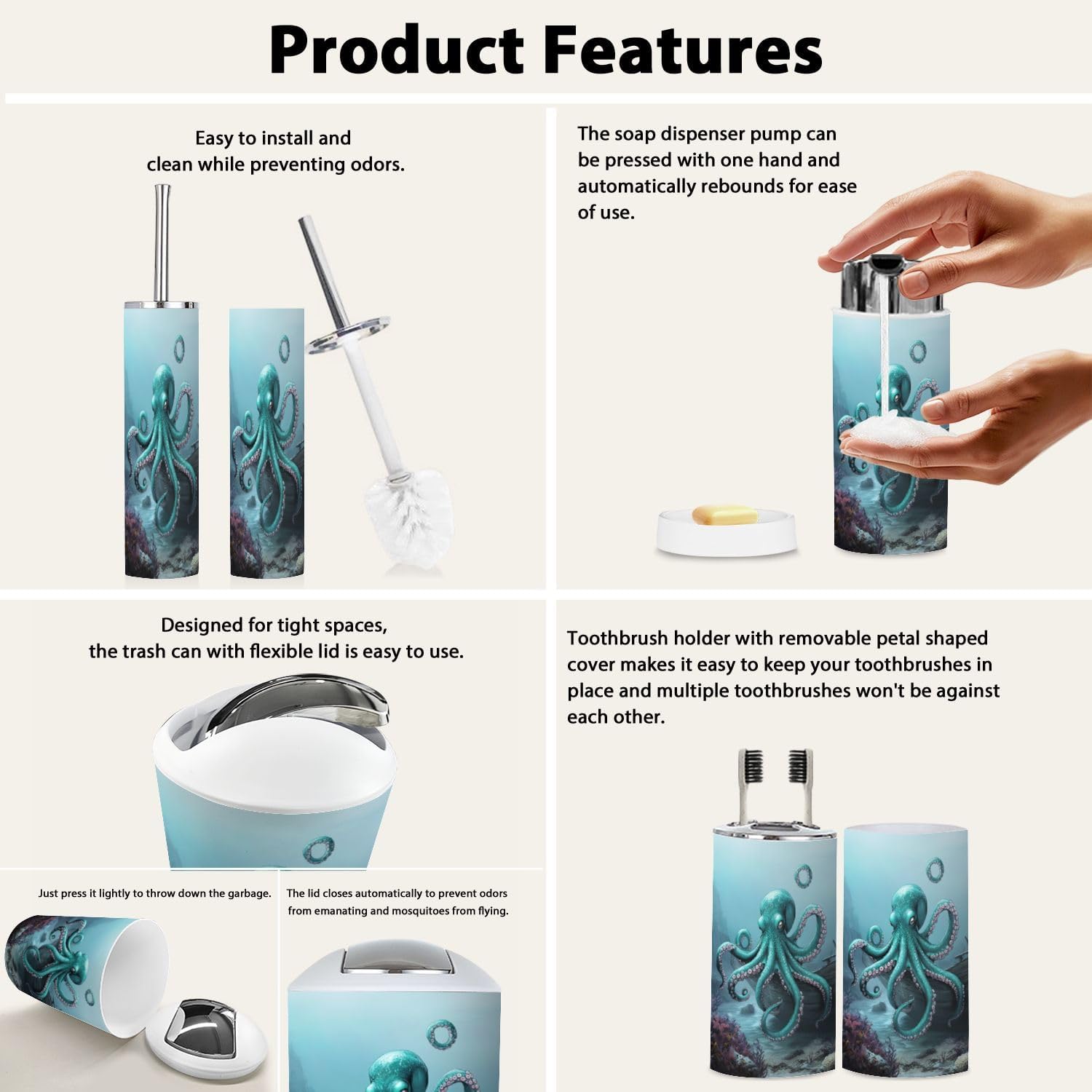 6 Piece Boho Ocean Scene Bathroom Accessory Set
