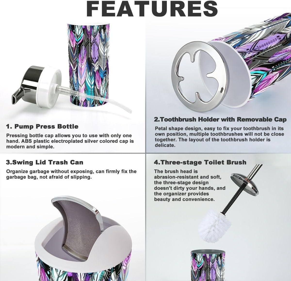 6 Pcs Modern Bathroom Accessories Set with Decorative Elements