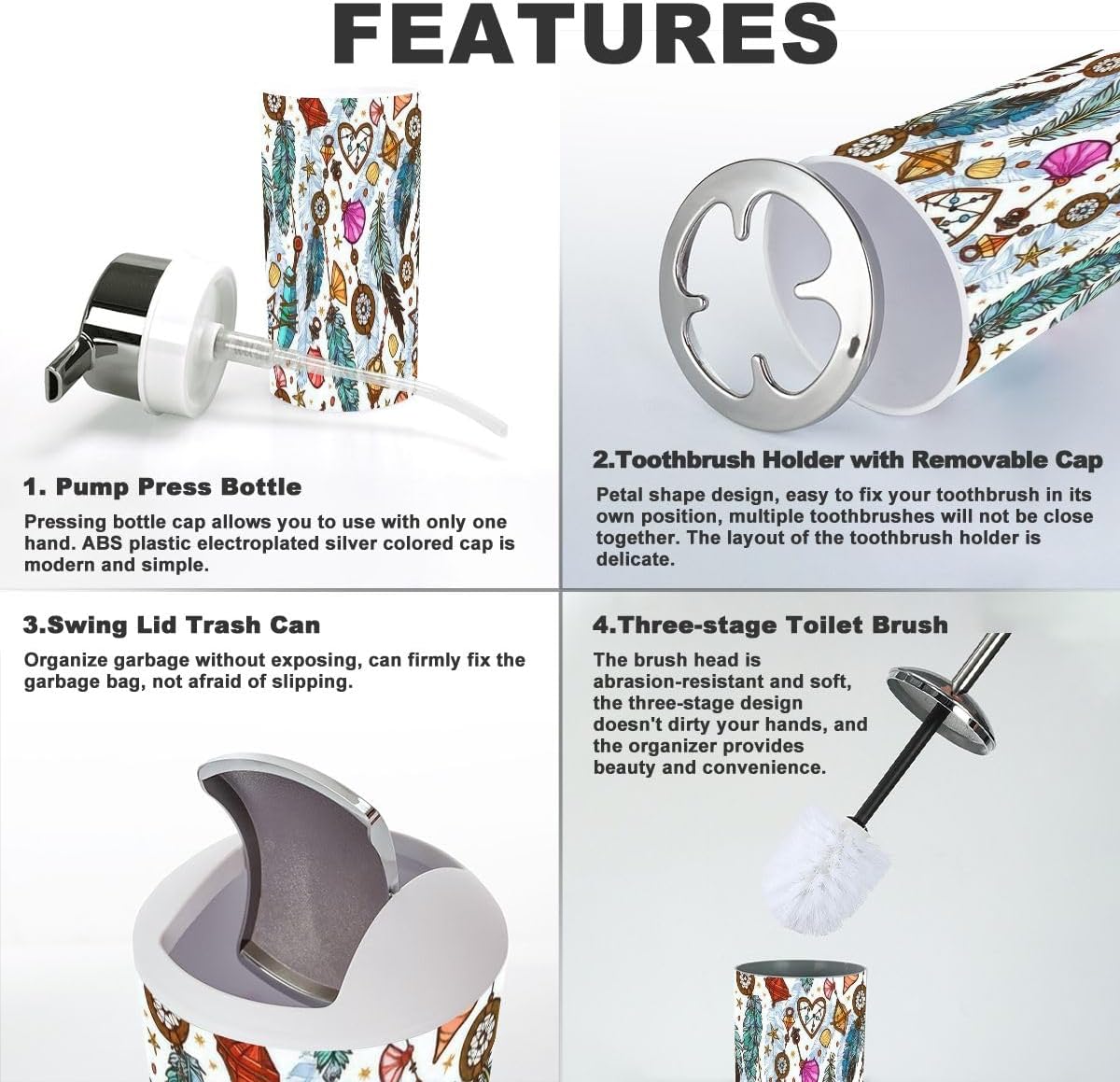 Tropical Boho Style Bathroom Accessories Set 6 Pcs