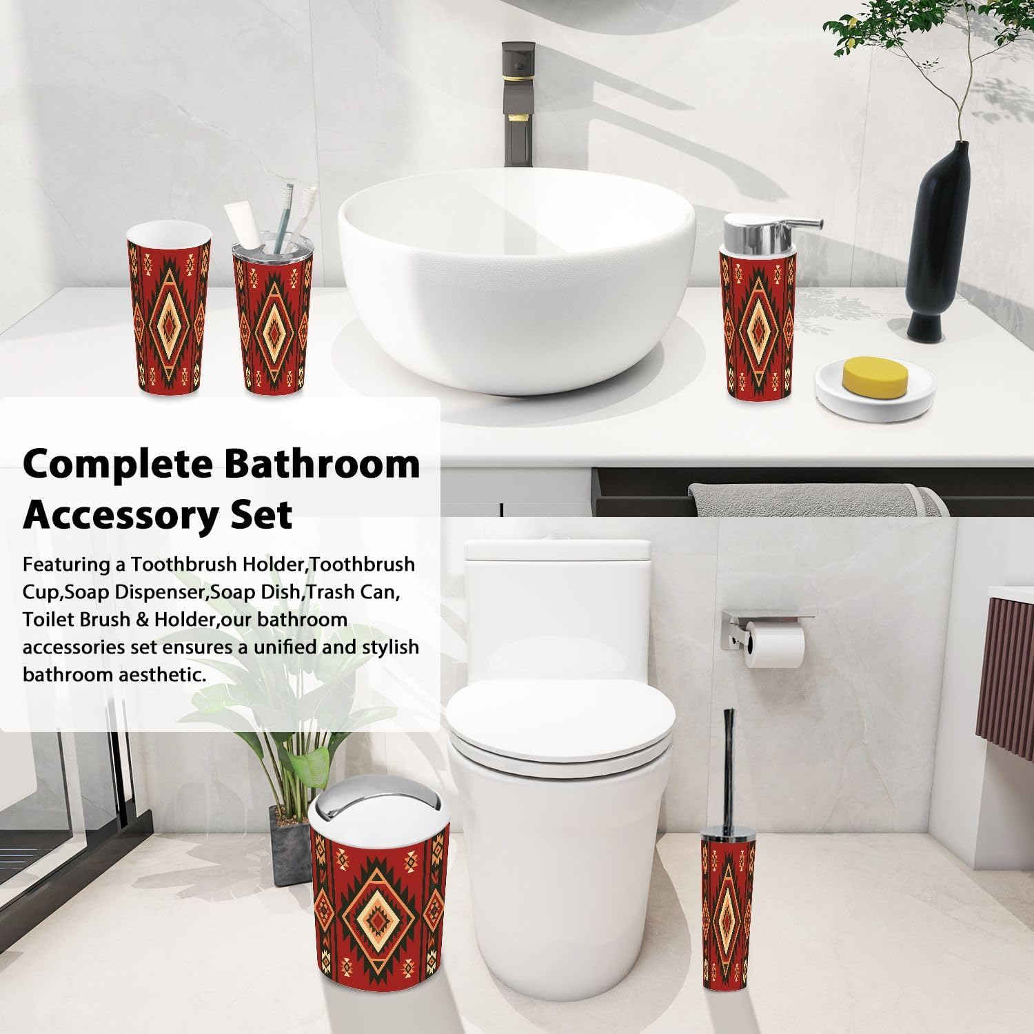 Boho Native Bathroom Accessory Set 6 Piece