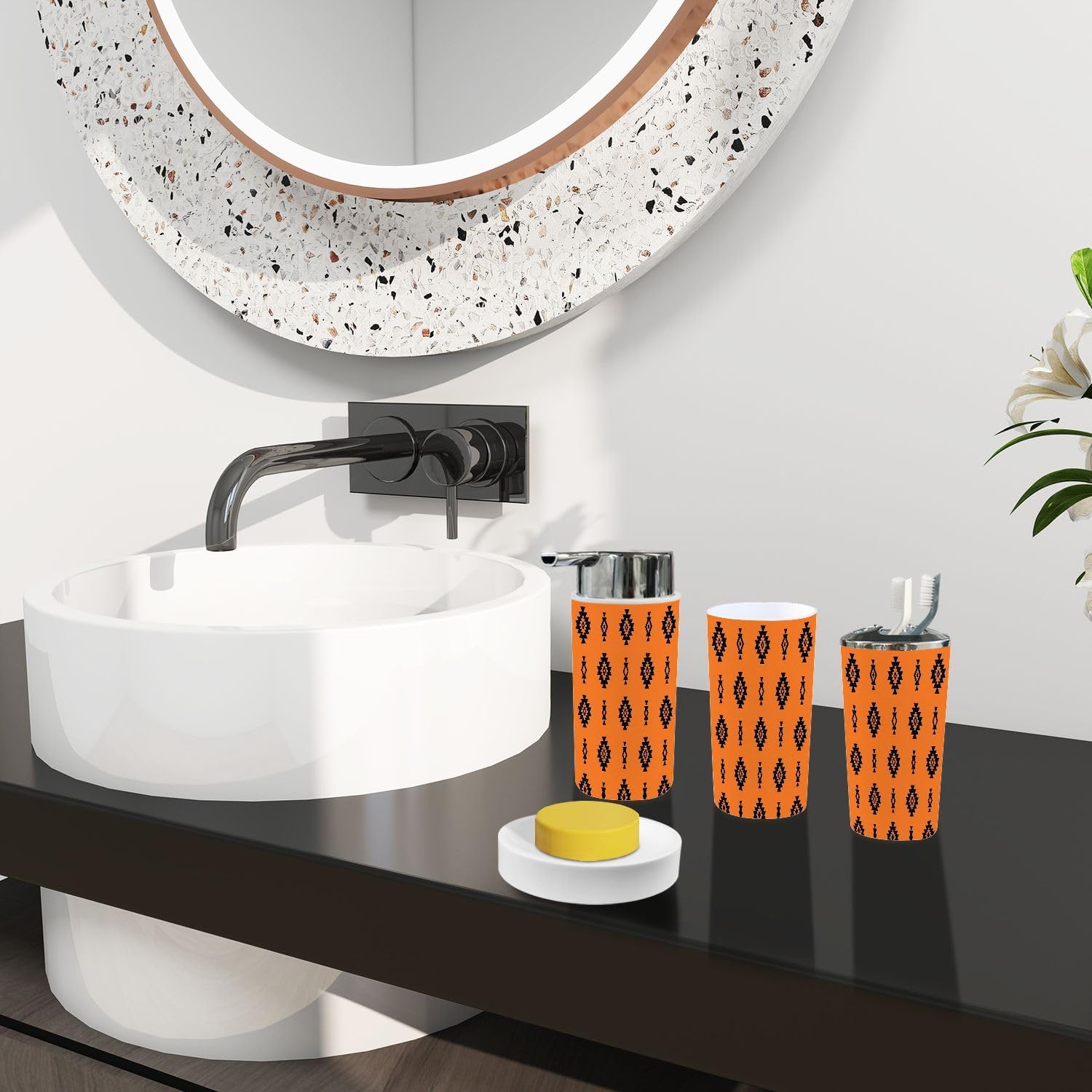 Boho Bathroom Accessory Set 6 Piece Tribal Design