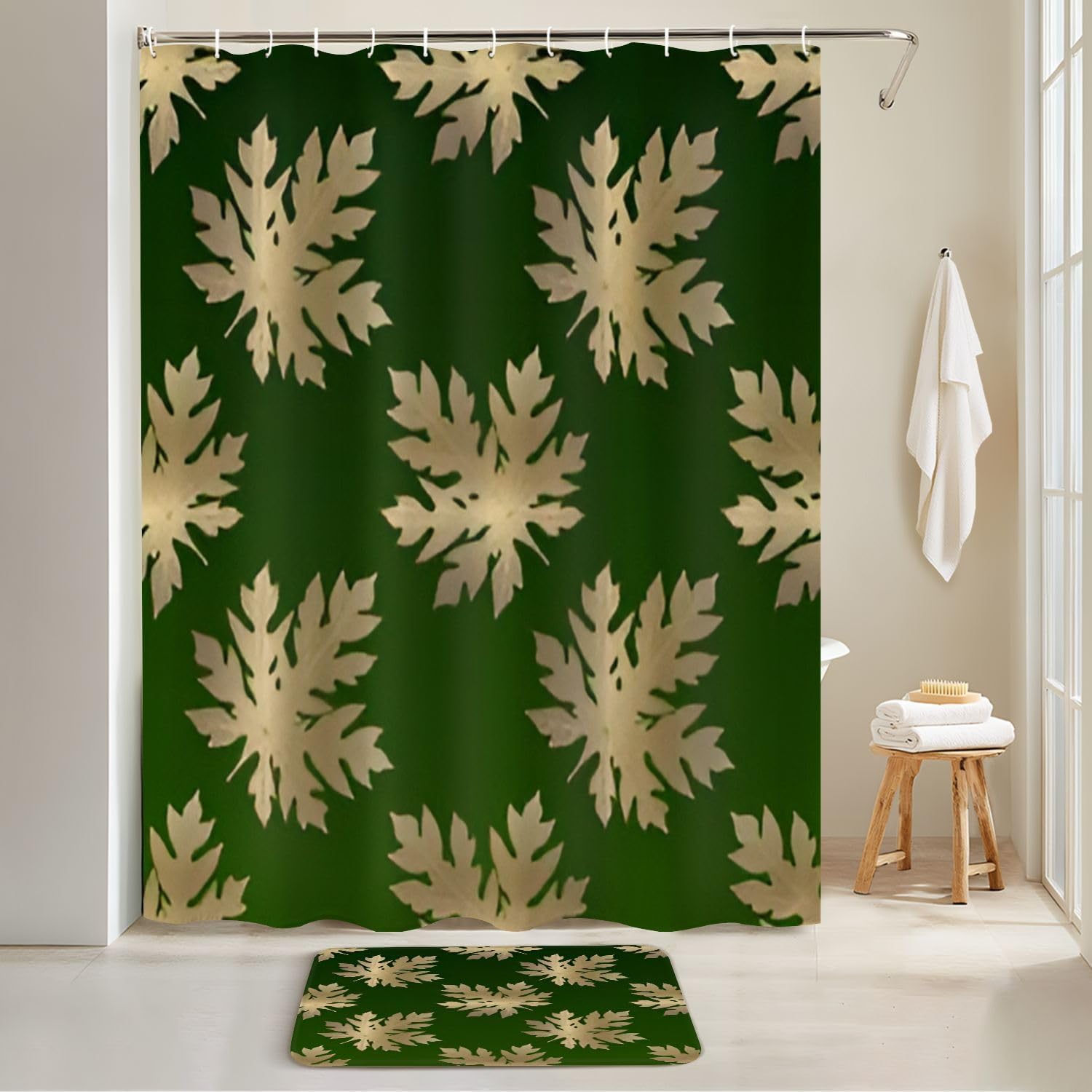 4 Piece Shower Curtain Set with Rugs and Accessories