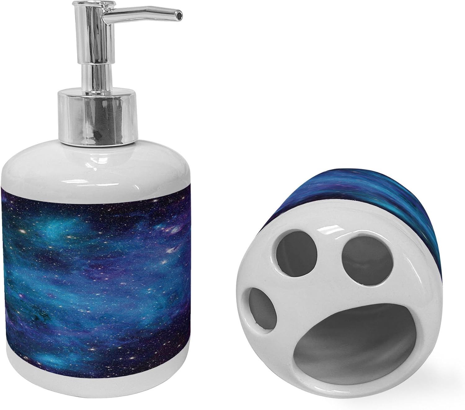 Ambesonne Galaxy Soap Toothbrush Holder Set Ceramic Navy Purple