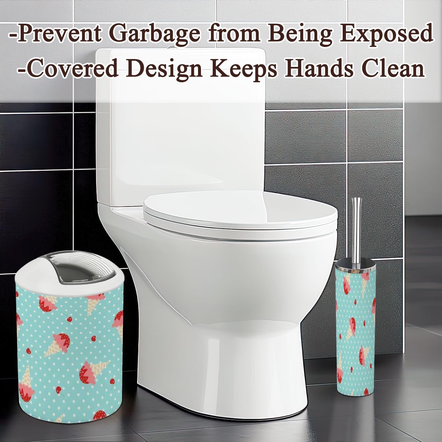 6 Pcs Ice Cream Polka Dots Bathroom Accessories Set