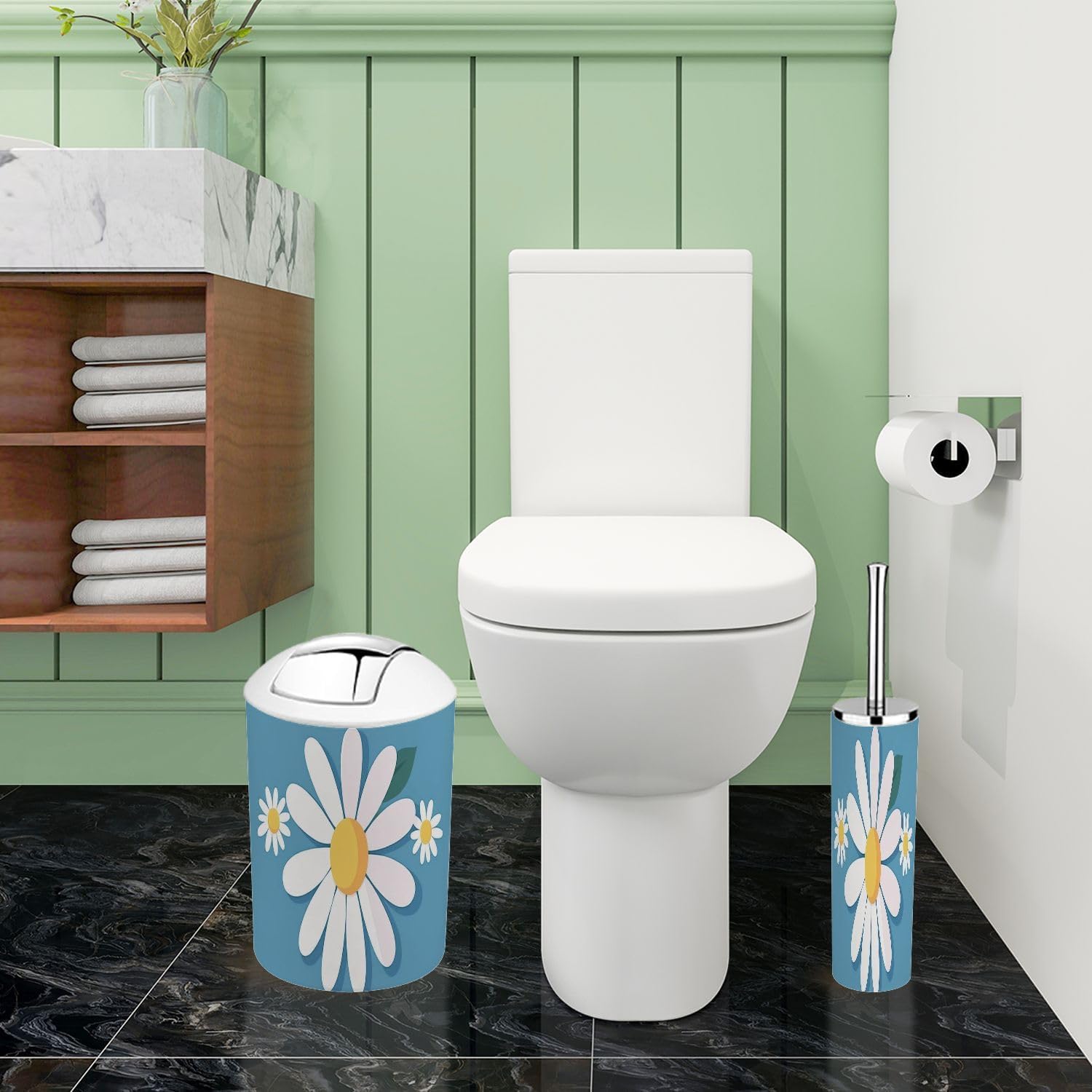 Boho White Daisy Bathroom Accessory Set 6 Piece