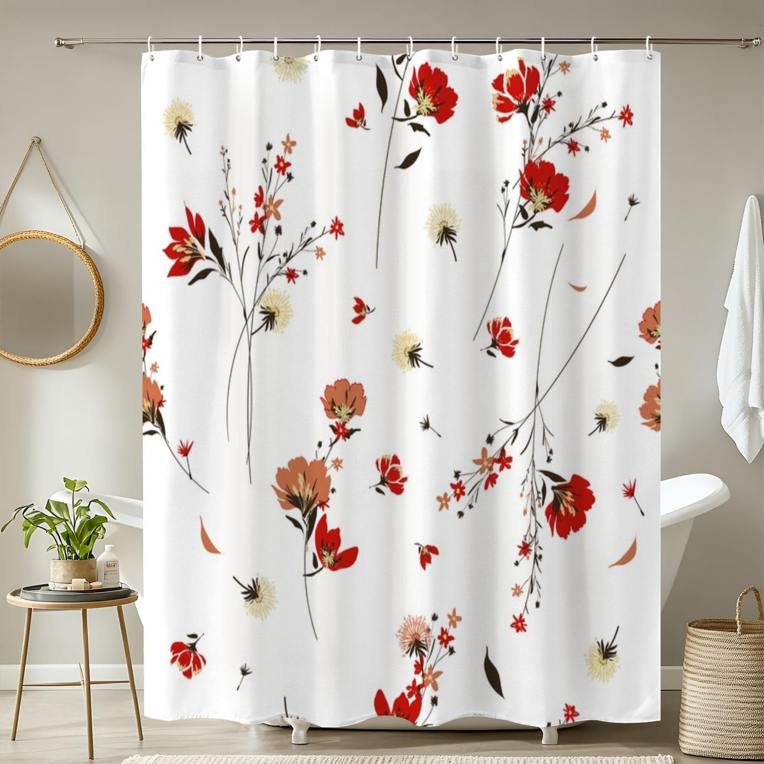 4-Piece Shower Curtain Set with Retro Wild Flowers Pattern