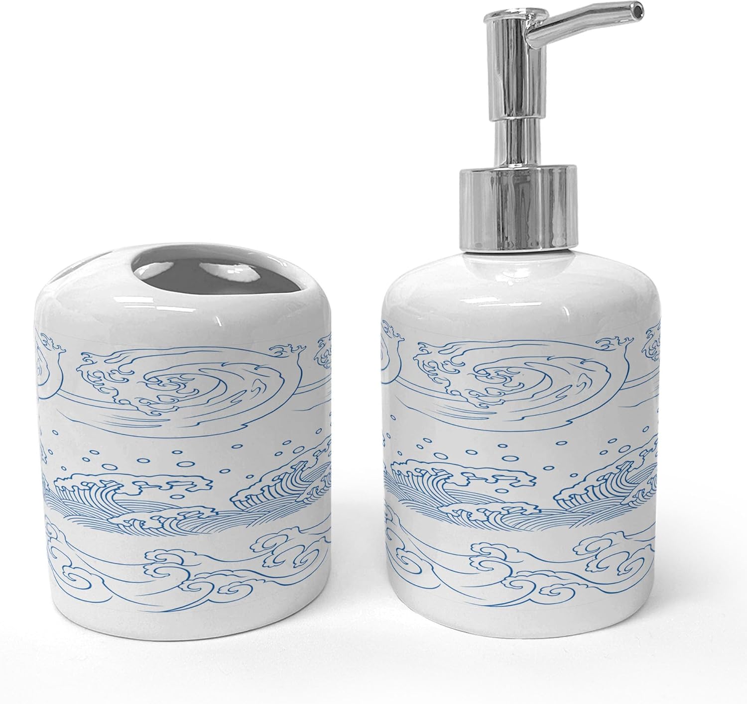 Ambesonne Nautical Soap Toothbrush Holder Set Blue White Monochrome Design