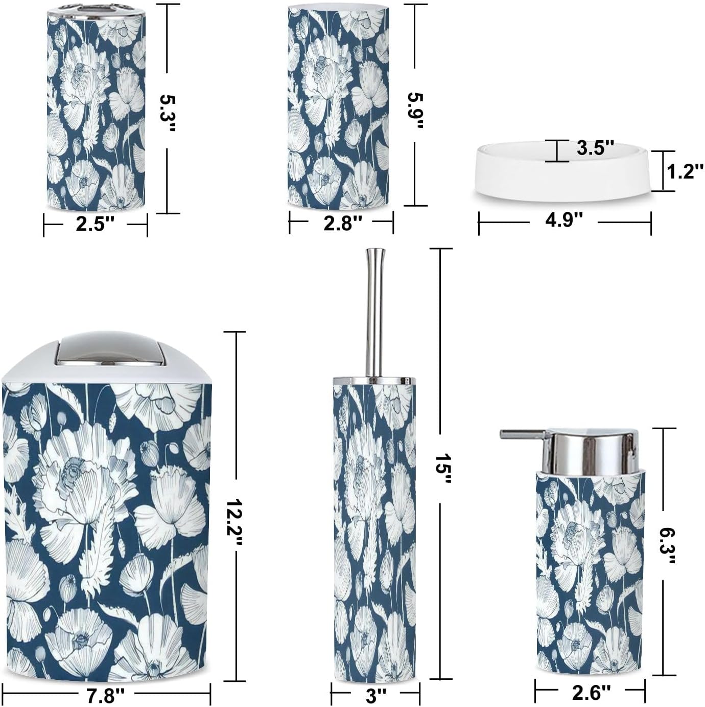 6 Piece Monochrome Bathroom Accessories Set